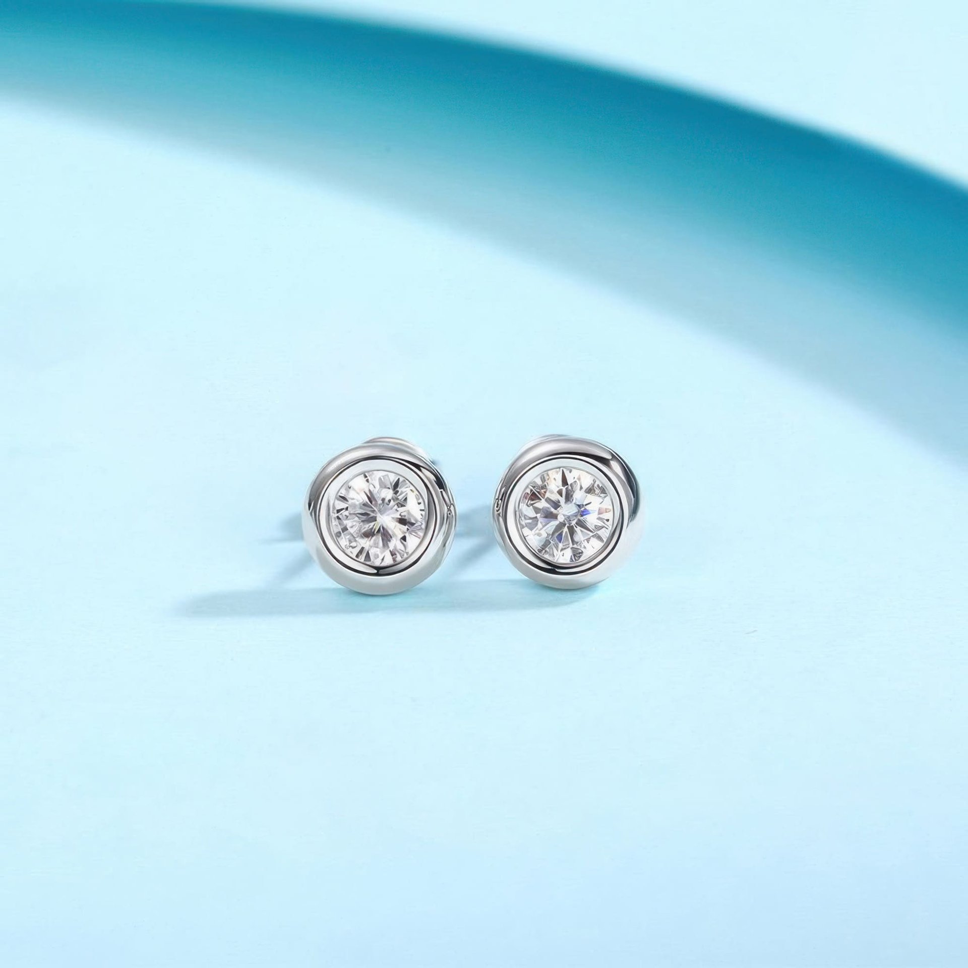 Moissanite Bezel Jewelry Set | 2ct DEW D-Color Round Pendant & Studs | 925 Silver - alternate view