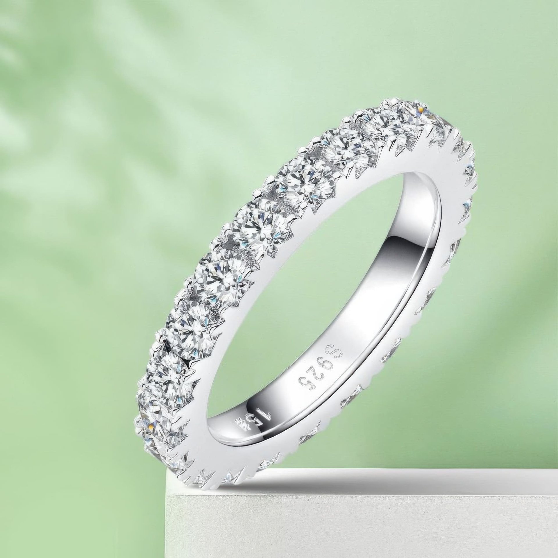 Moissanite Full Eternity Band Ring | 0.5ct DEW Round Stones | Rhodium-Plated 925 Silver - Image 6