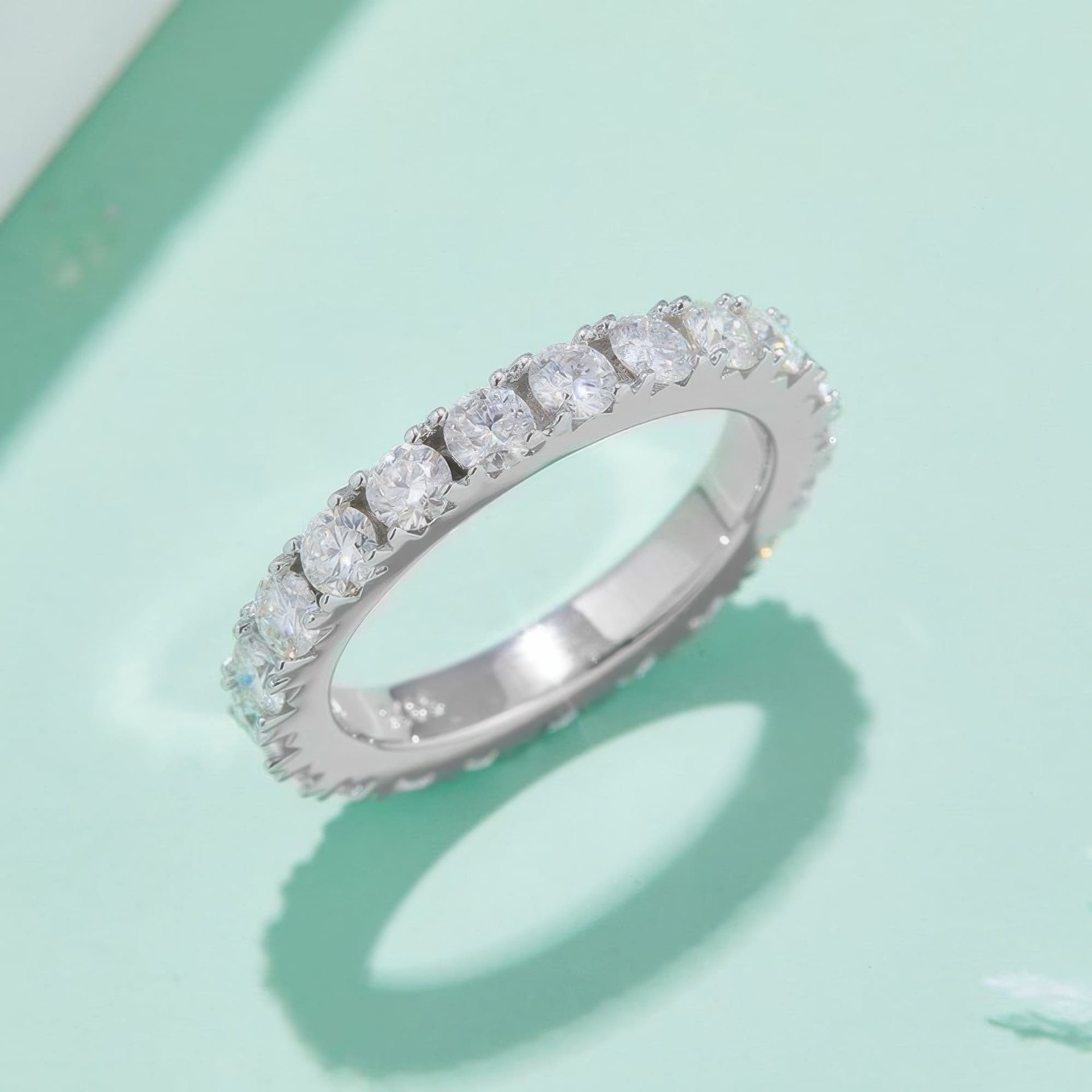 Moissanite Full Eternity Band Ring | 0.5ct DEW Round Stones | Rhodium-Plated 925 Silver - Image 2
