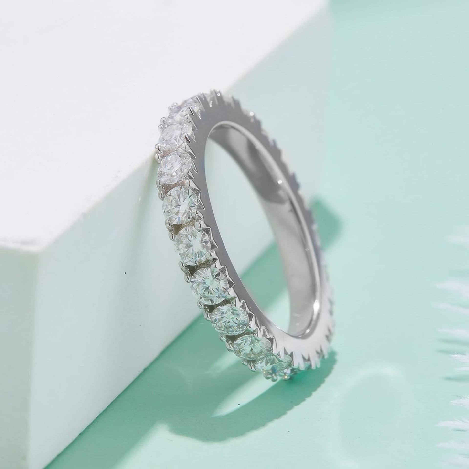 Moissanite Full Eternity Band Ring | 0.5ct DEW Round Stones | Rhodium-Plated 925 Silver - Image 3