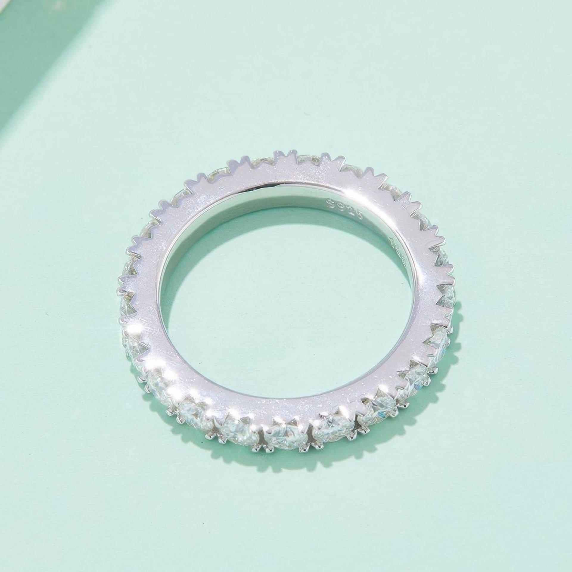 Moissanite Full Eternity Band Ring | 0.5ct DEW Round Stones | Rhodium-Plated 925 Silver - Image 4