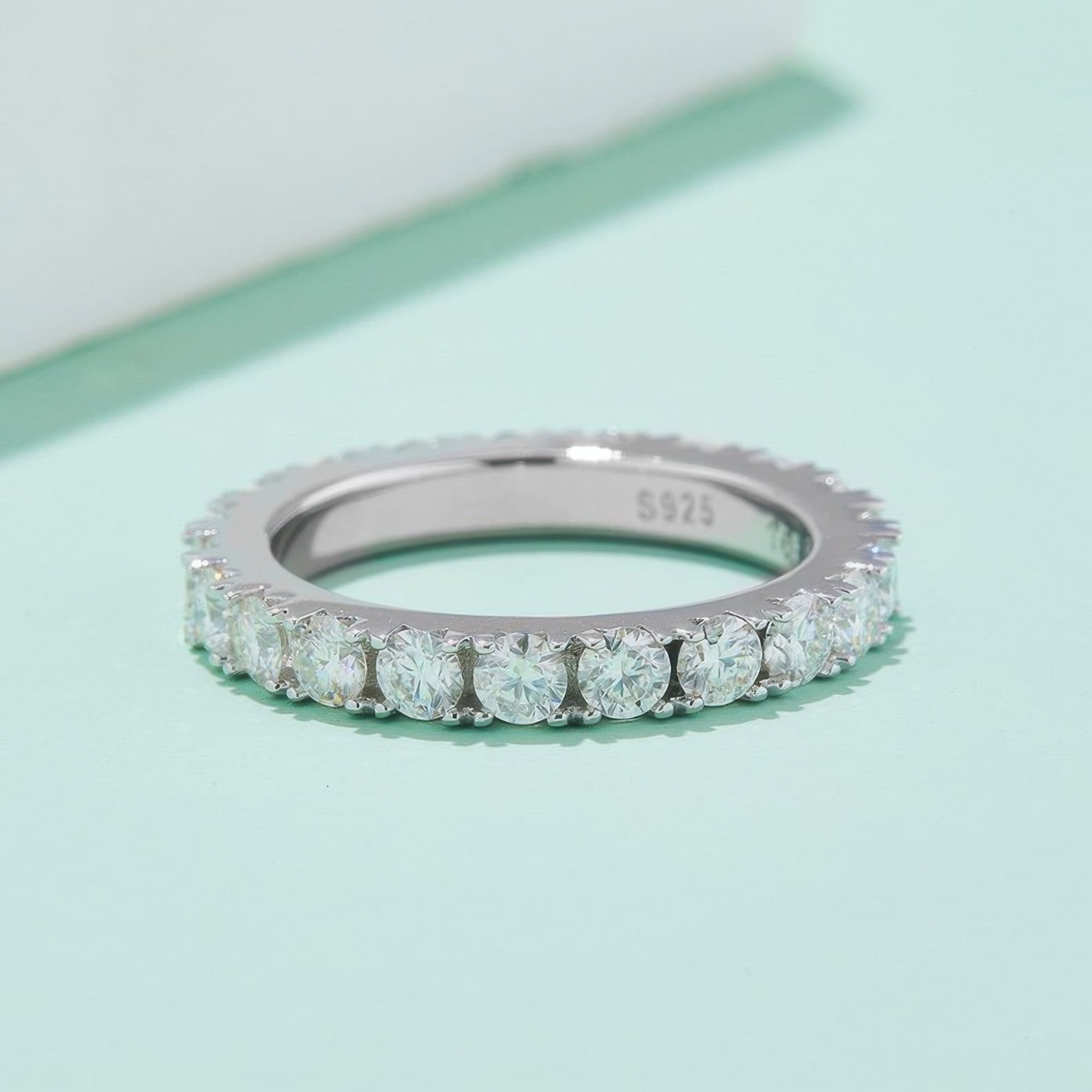 Moissanite Full Eternity Band Ring | 0.5ct DEW Round Stones | Rhodium-Plated 925 Silver - Image 5