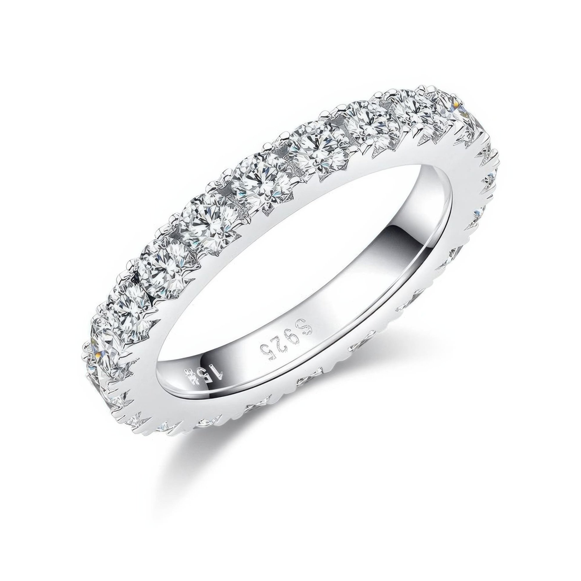 Moissanite Full Eternity Band Ring | 0.5ct DEW Round Stones | Rhodium-Plated 925 Silver