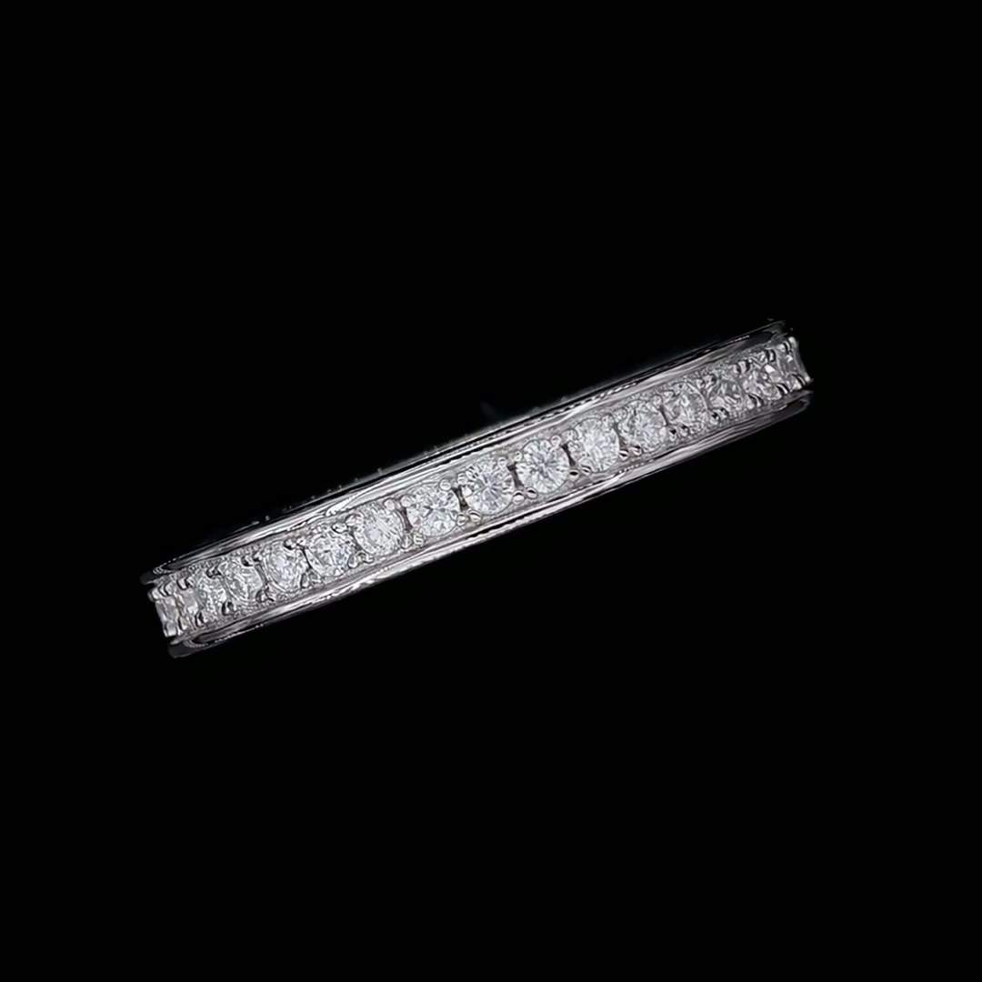 925 Silver Moissanite Eternity Band Ring | Channel-Set Full Eternity, 0.60ct DEW Round-Cut product video thumbnail