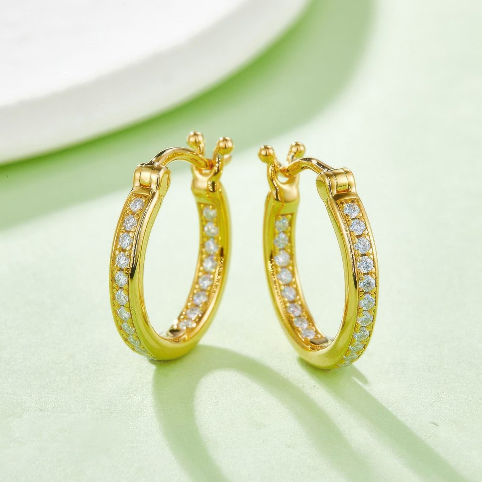 Sterling Silver Pavé Moissanite Hoop Earrings | Single-Row DEF Stones, Snap-Back | Daily Wear - Image 5