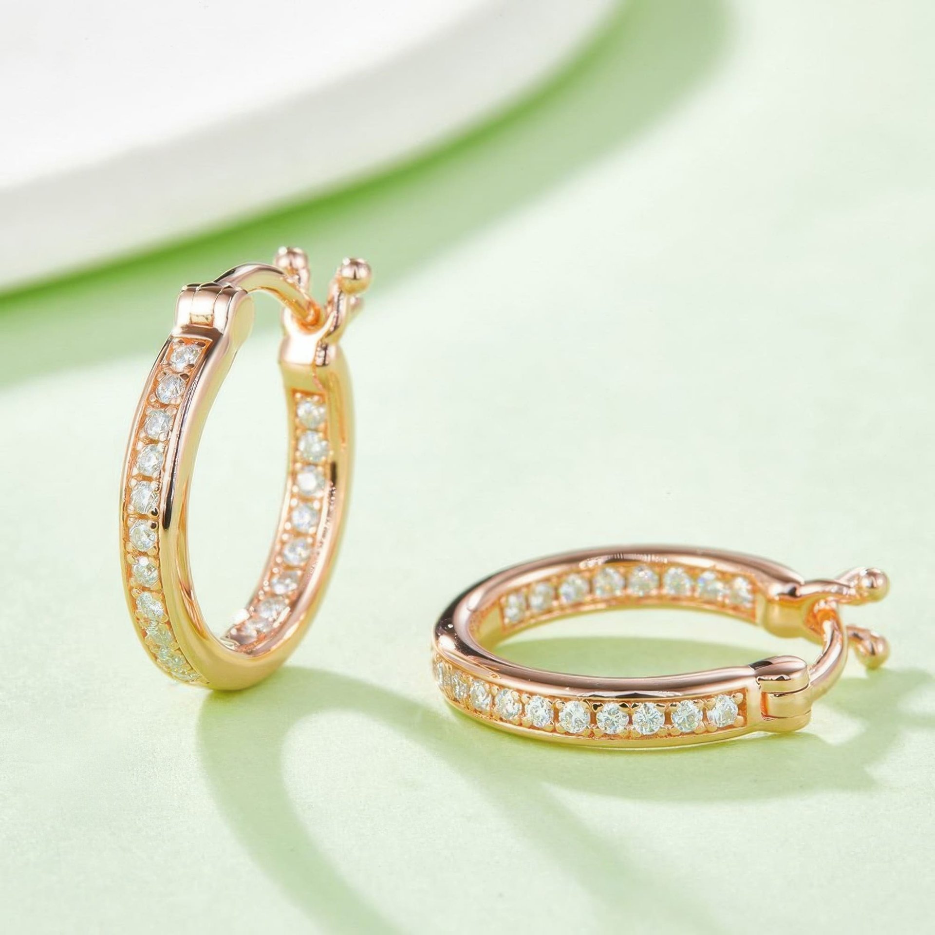 Sterling Silver Pavé Moissanite Hoop Earrings | Single-Row DEF Stones, Snap-Back | Daily Wear - Image 7