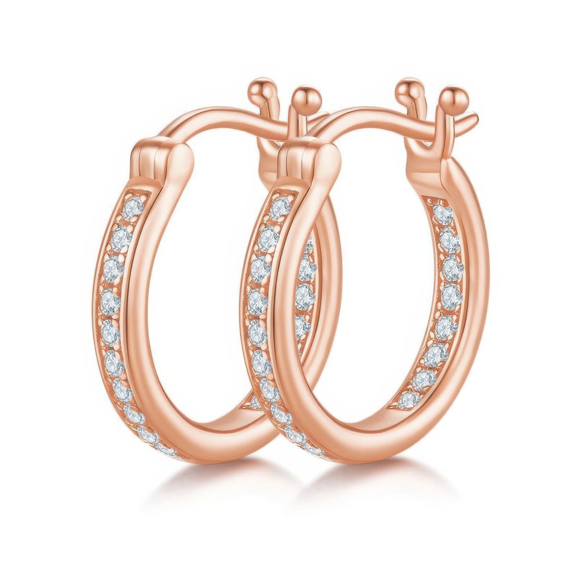 Sterling Silver Pavé Moissanite Hoop Earrings | Single-Row DEF Stones, Snap-Back | Daily Wear - Image 6