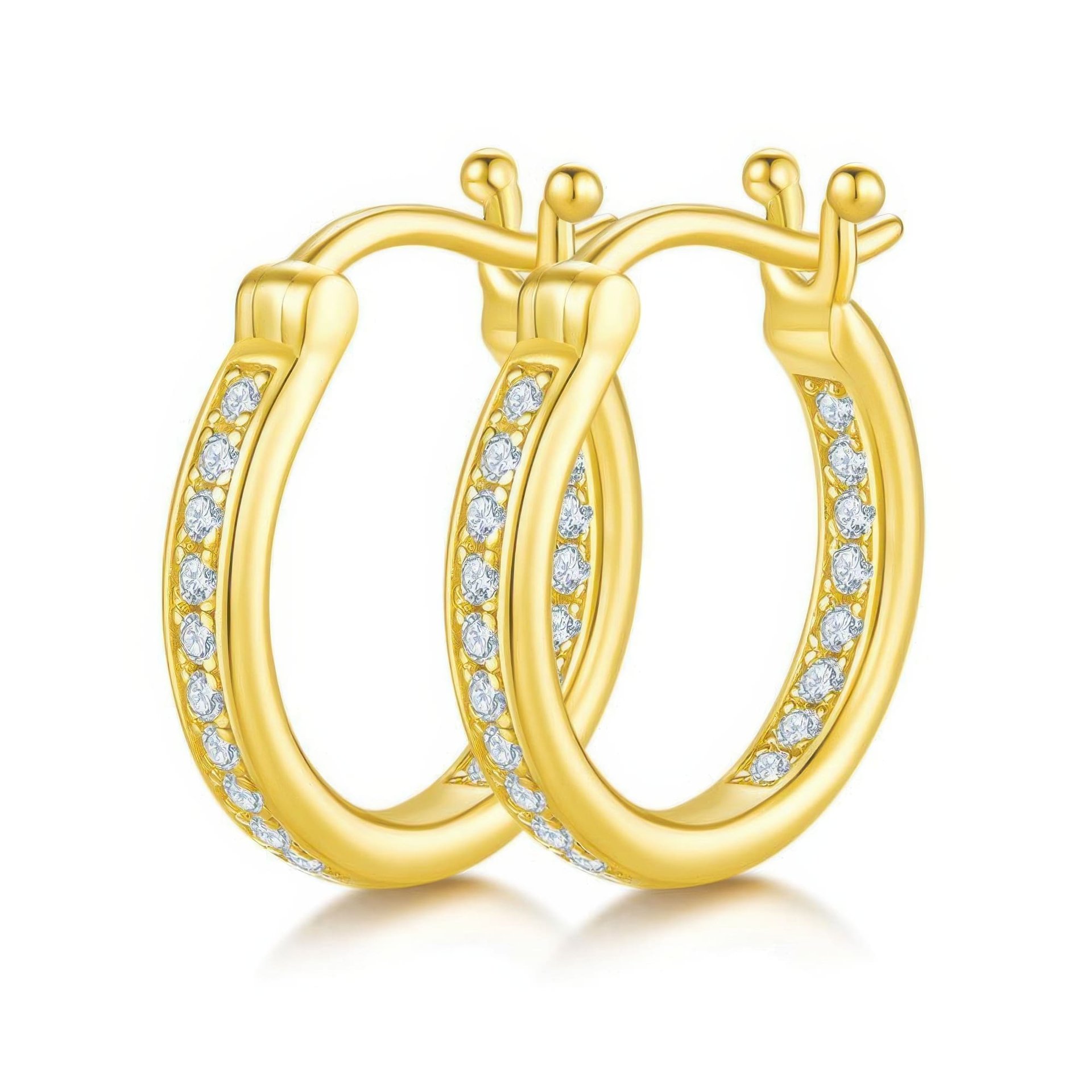 Sterling Silver Pavé Moissanite Hoop Earrings | Single-Row DEF Stones, Snap-Back | Daily Wear - Image 4