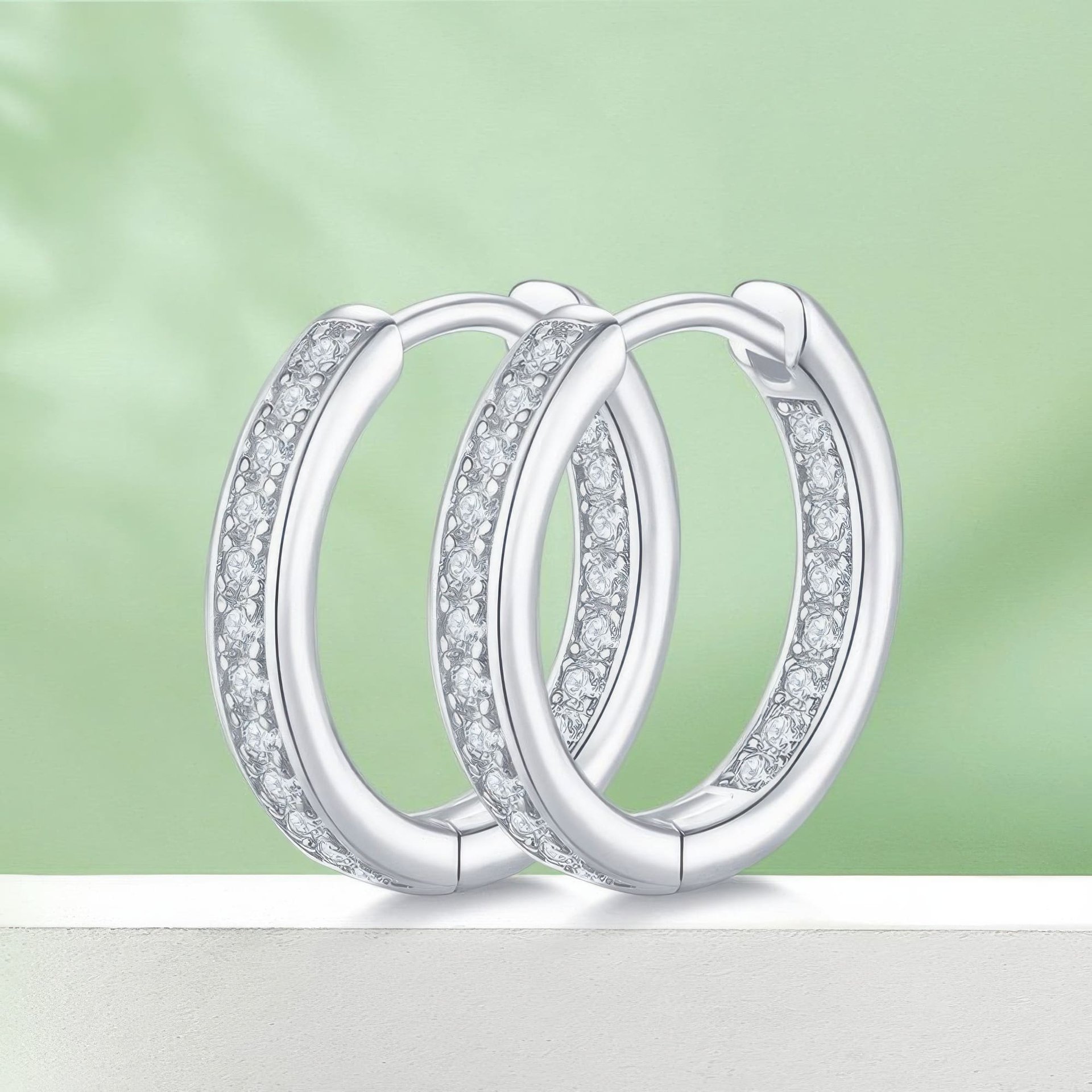 Modern Moissanite Pavé Huggie Hoop Earrings | 925 Sterling Silver Click-Top Hoops - Image 3