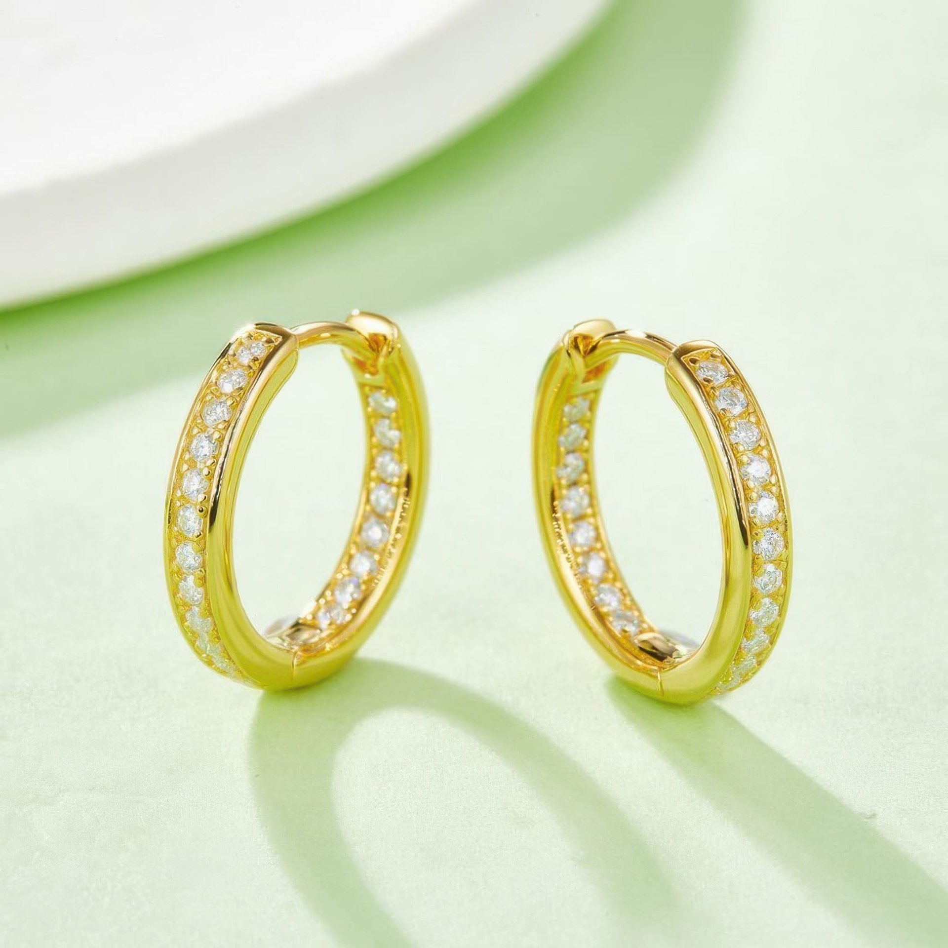 Modern Moissanite Pavé Huggie Hoop Earrings | 925 Sterling Silver Click-Top Hoops - Image 7