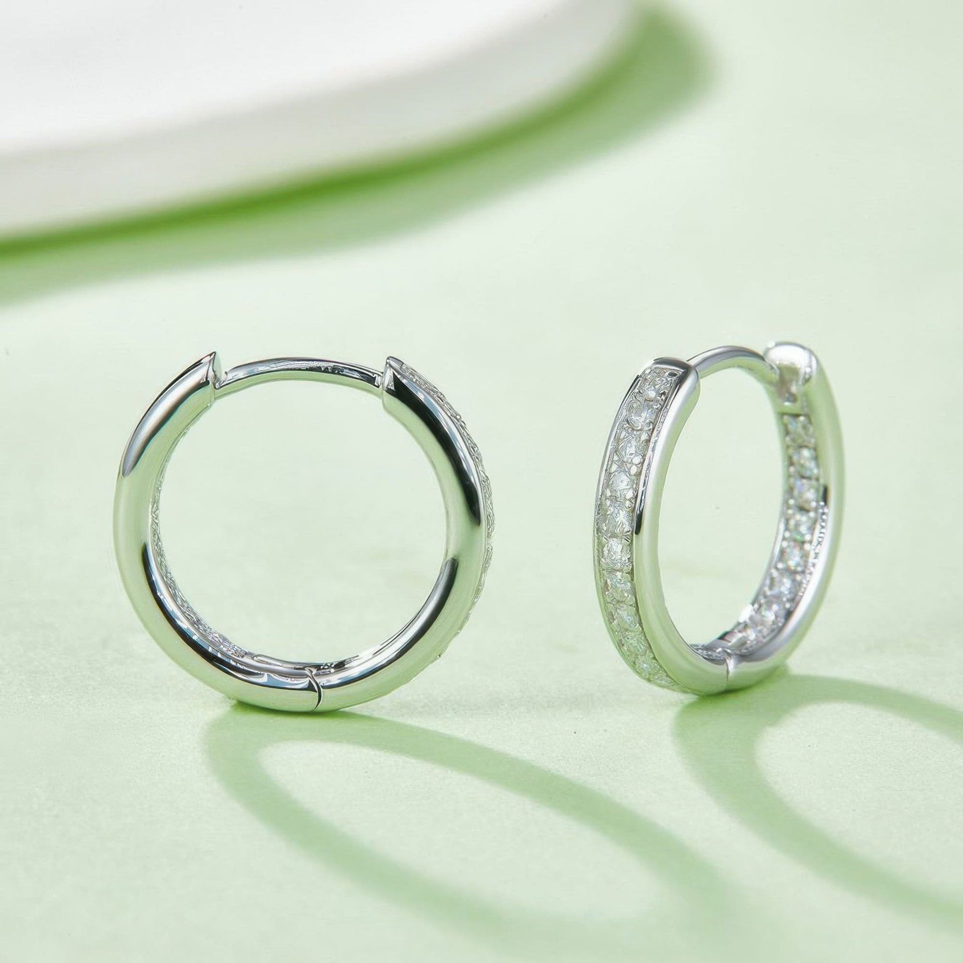 Modern Moissanite Pavé Huggie Hoop Earrings | 925 Sterling Silver Click-Top Hoops - alternate view