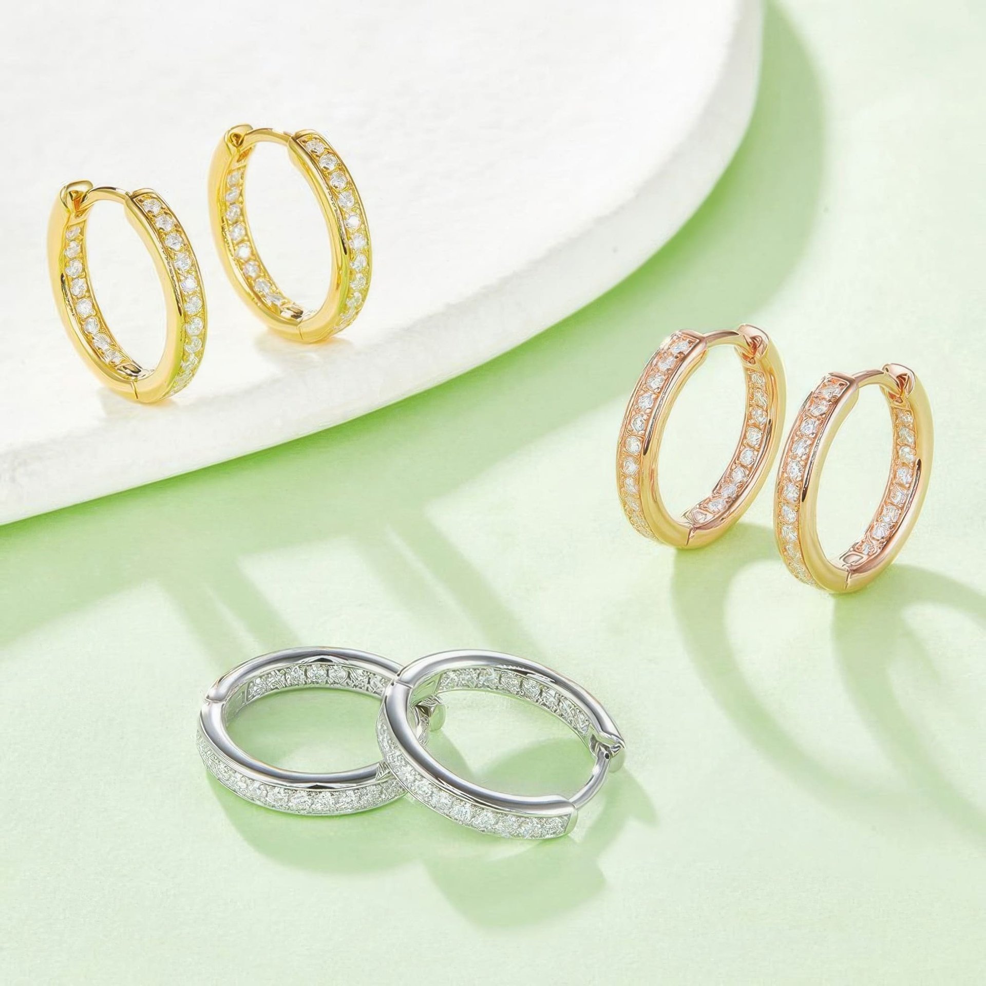 Modern Moissanite Pavé Huggie Hoop Earrings | 925 Sterling Silver Click-Top Hoops - Image 8