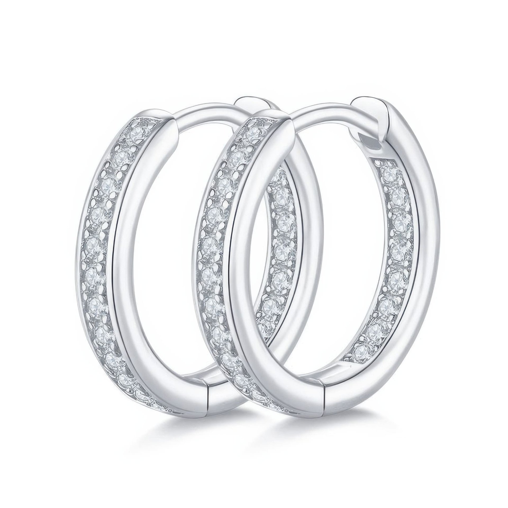 Modern Moissanite Pavé Huggie Hoop Earrings | 925 Sterling Silver Click-Top Hoops