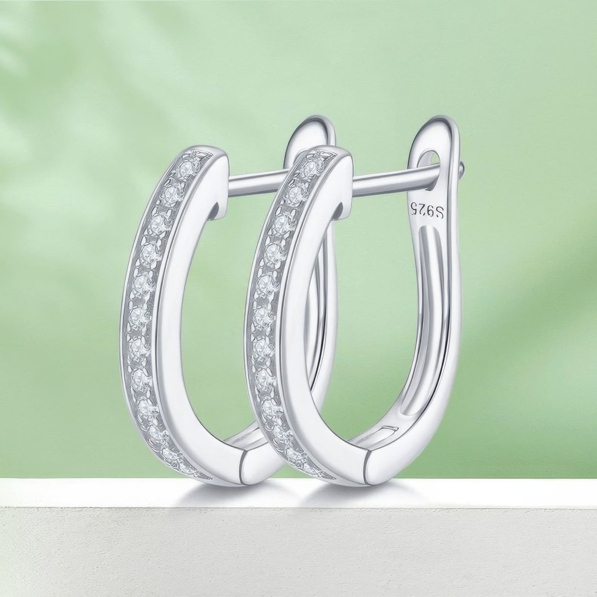 Dainty U-Shaped Moissanite Hoop Earrings | 925 Silver 18K Gold Plated Pave Setting - Image 3