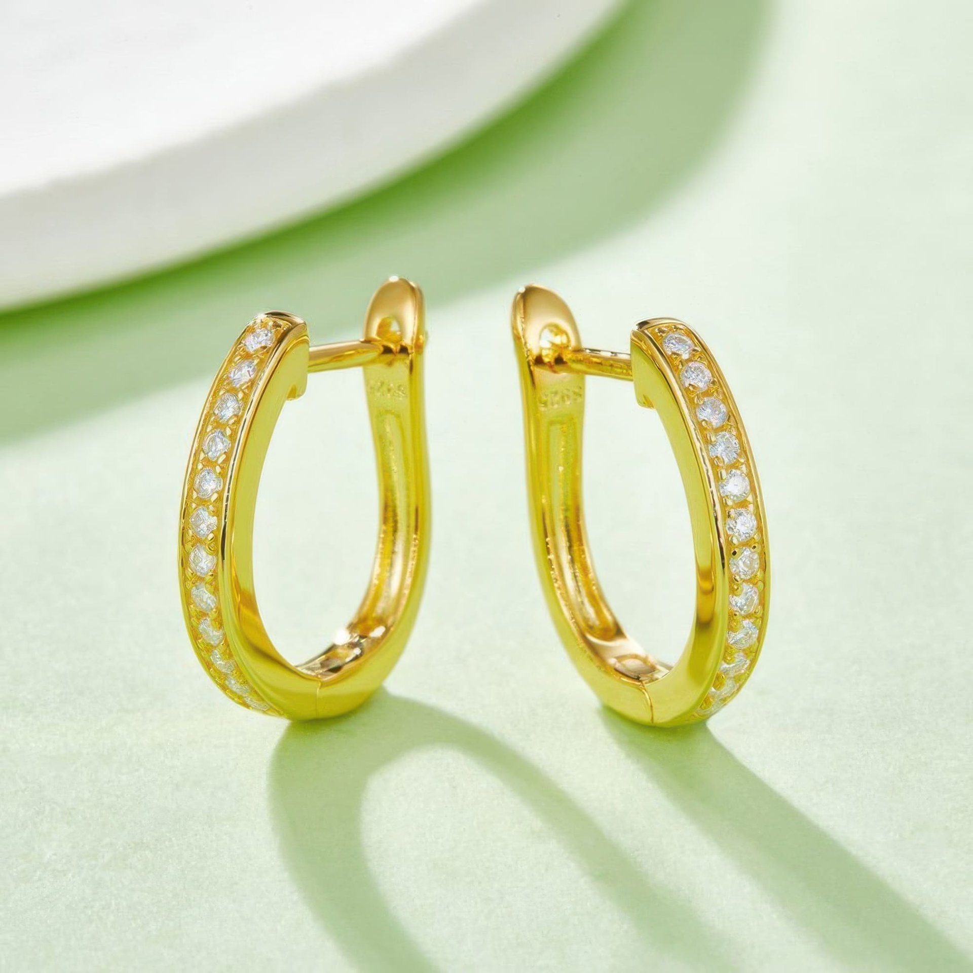 Dainty U-Shaped Moissanite Hoop Earrings | 925 Silver 18K Gold Plated Pave Setting - Image 5