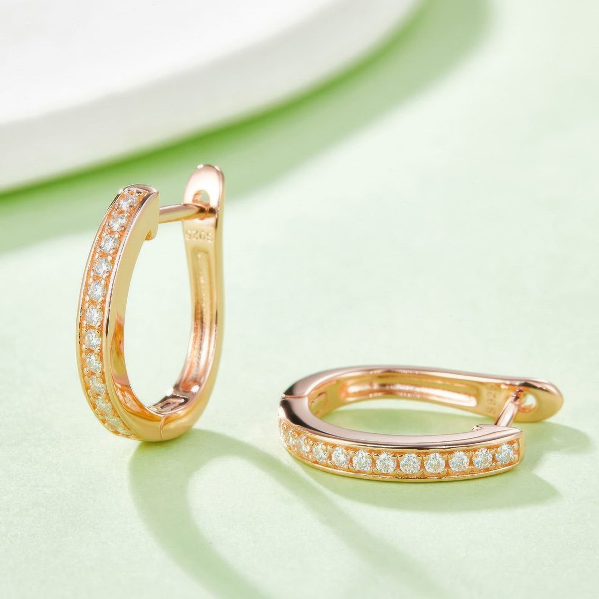 Dainty U-Shaped Moissanite Hoop Earrings | 925 Silver 18K Gold Plated Pave Setting - Image 7