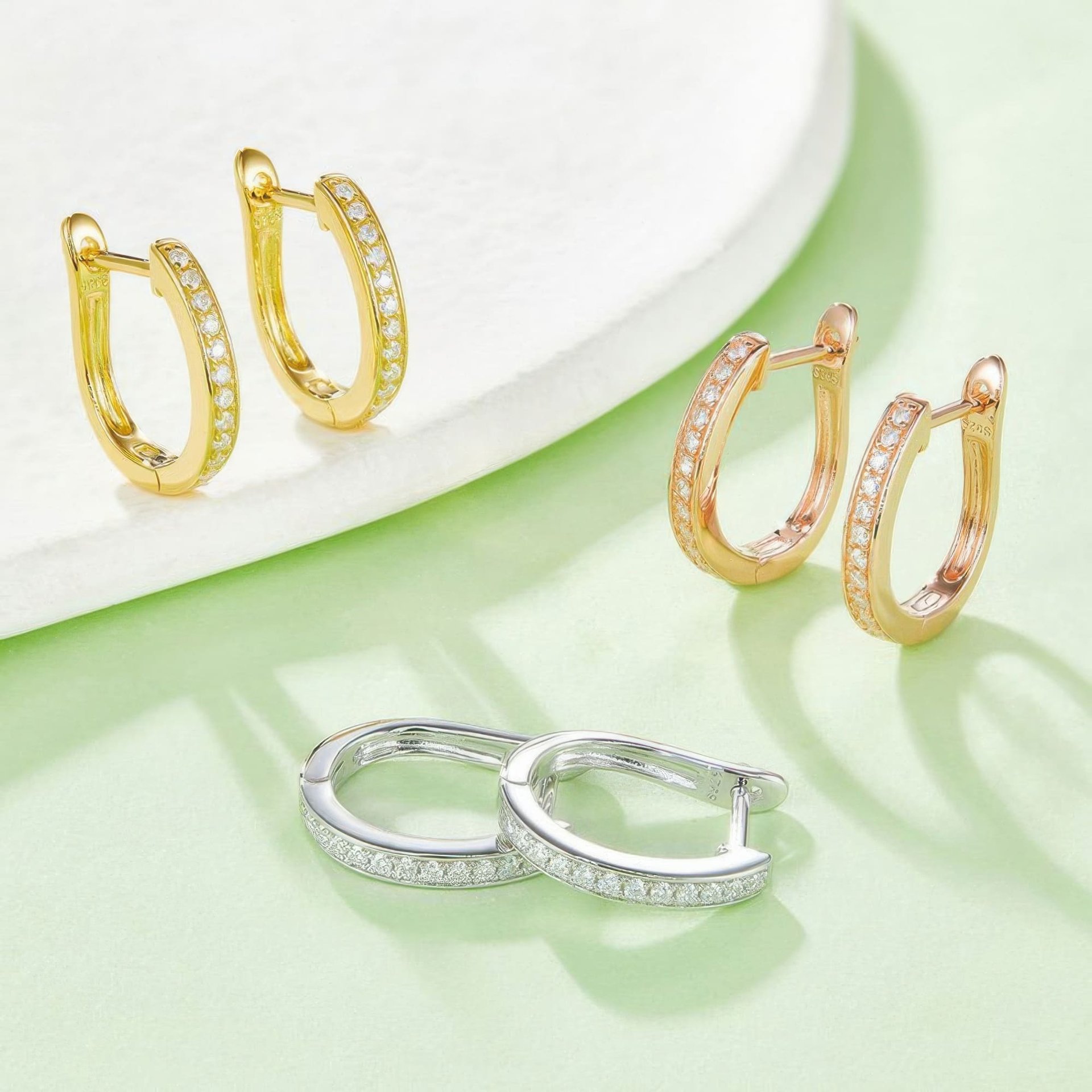 Dainty U-Shaped Moissanite Hoop Earrings | 925 Silver 18K Gold Plated Pave Setting - Image 8
