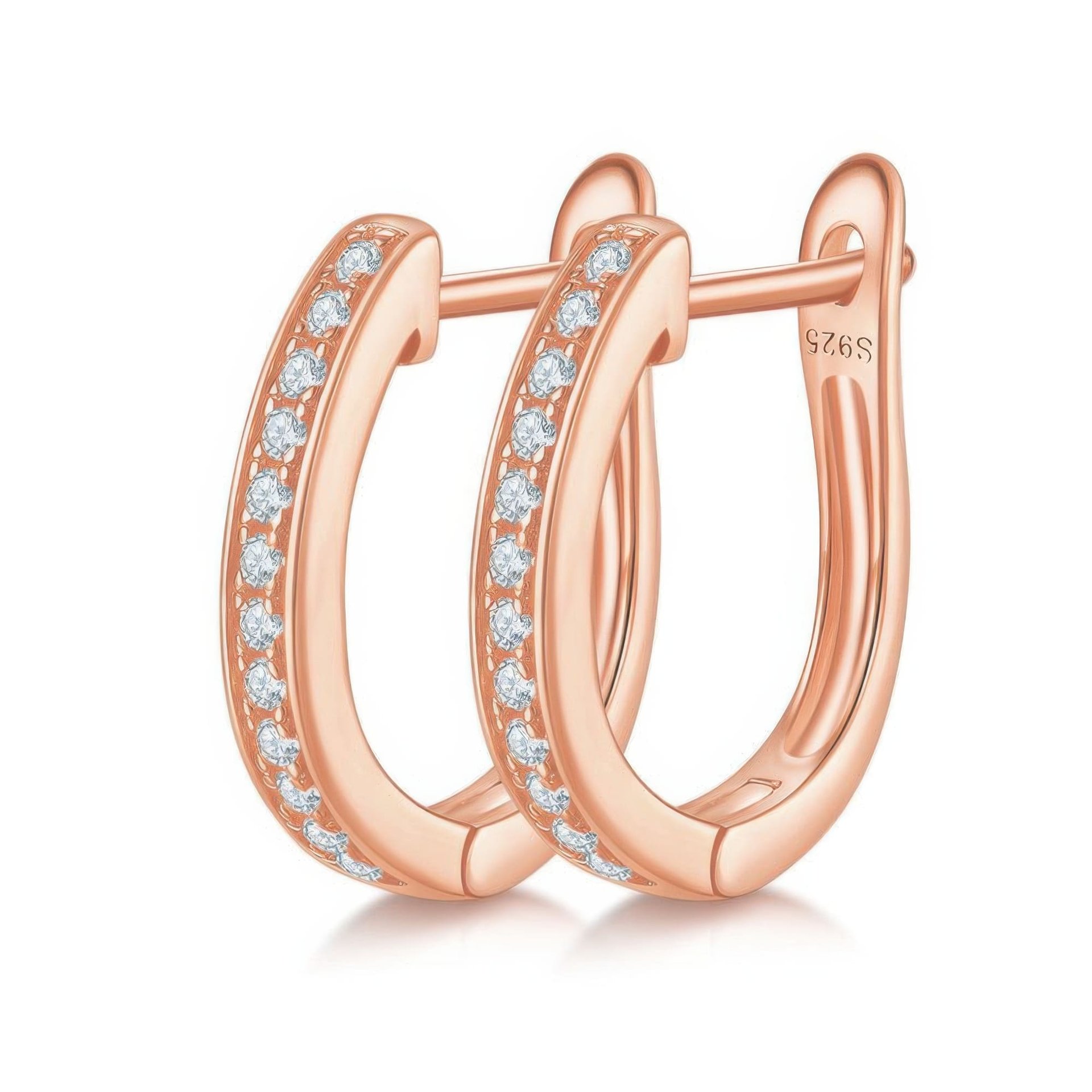 Dainty U-Shaped Moissanite Hoop Earrings | 925 Silver 18K Gold Plated Pave Setting - Image 6
