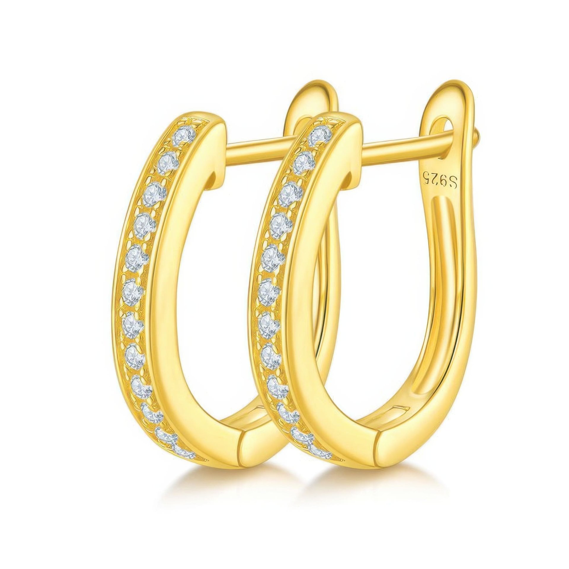 Dainty U-Shaped Moissanite Hoop Earrings | 925 Silver 18K Gold Plated Pave Setting - Image 4