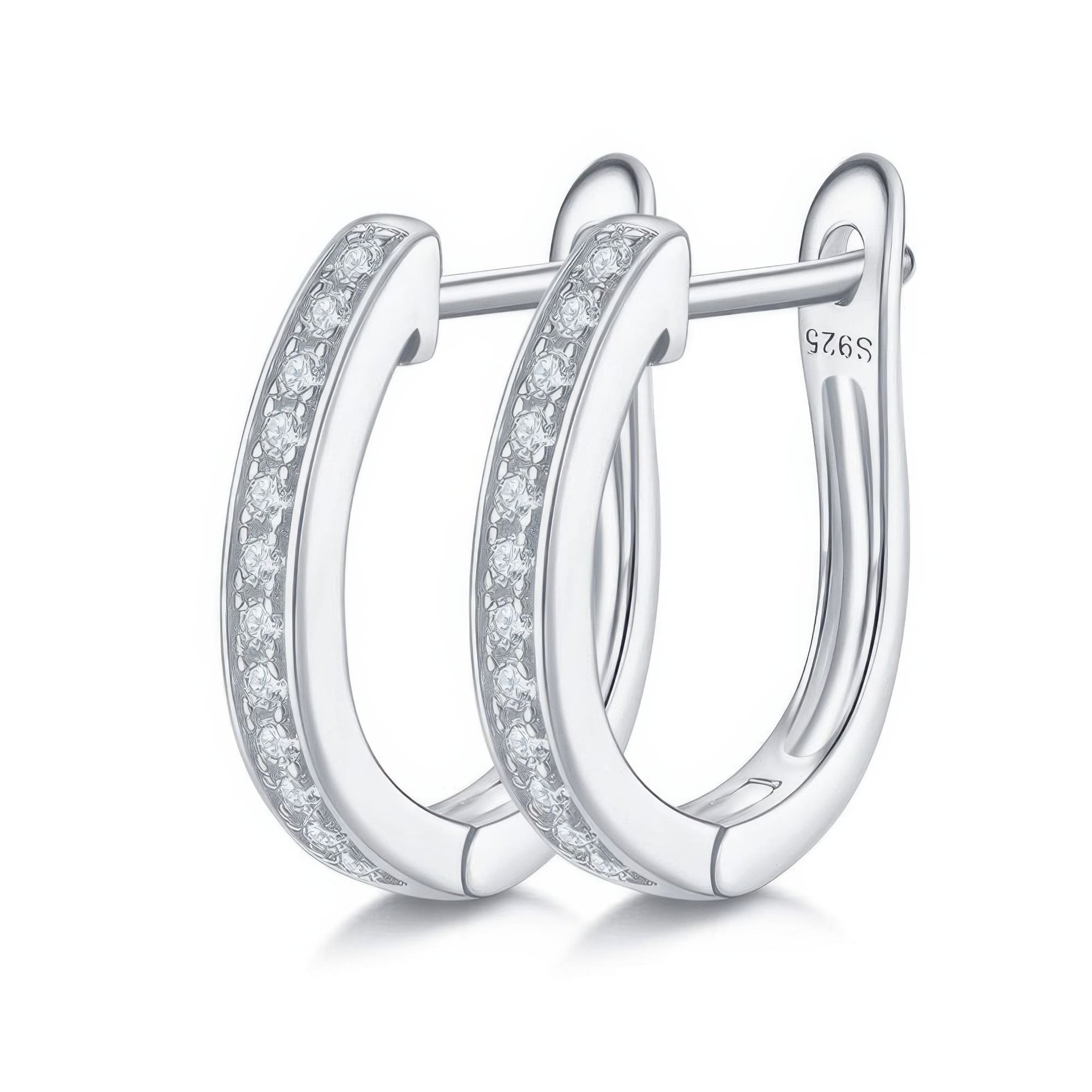Dainty U-Shaped Moissanite Hoop Earrings | 925 Silver 18K Gold Plated Pave Setting