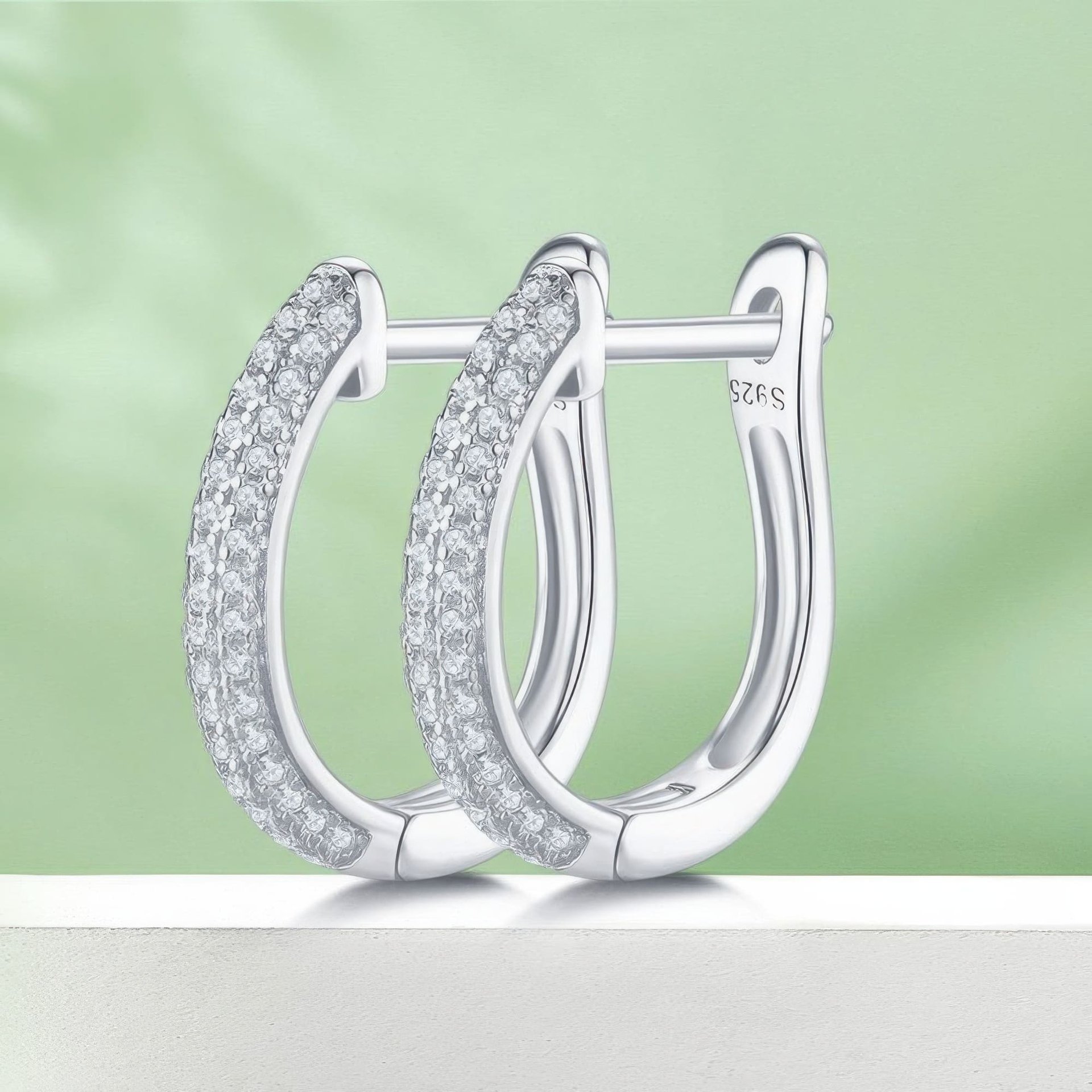 U-Shaped Moissanite Pave Huggie Hoop Earrings | 18K Gold-Plated 925 Sterling Silver | DEF VVS - Image 3