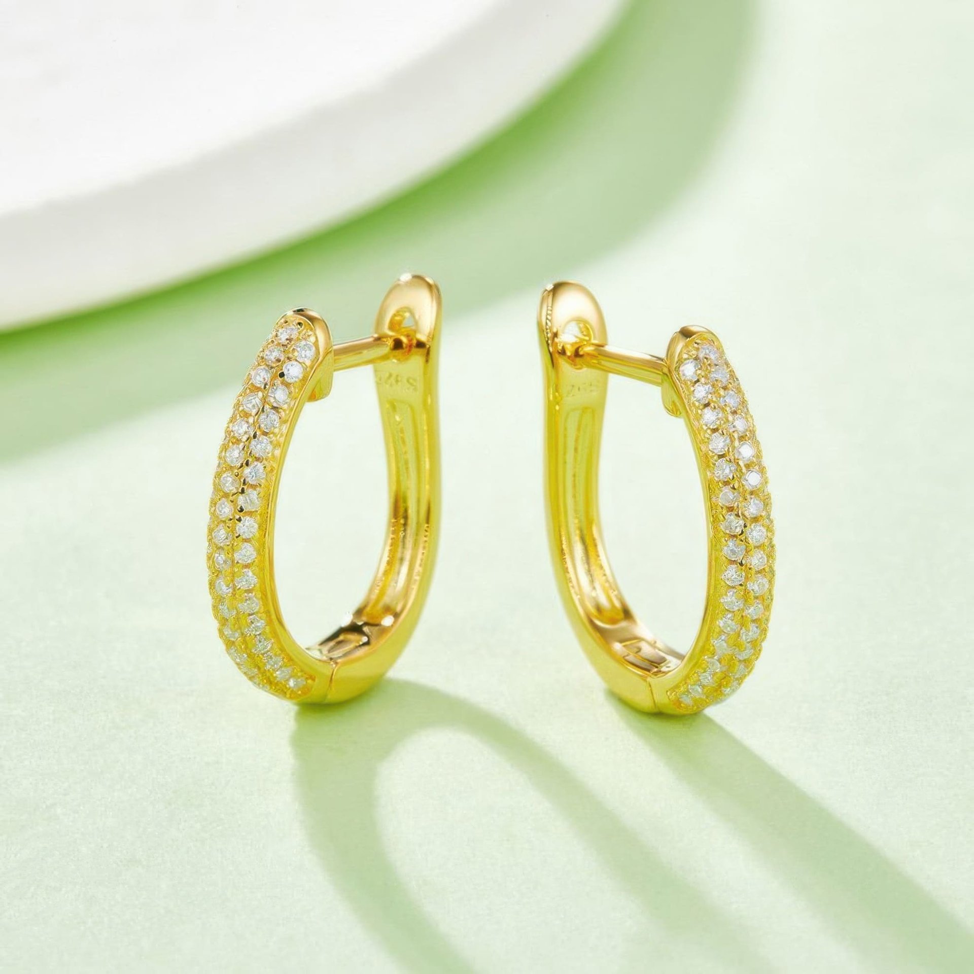 U-Shaped Moissanite Pave Huggie Hoop Earrings | 18K Gold-Plated 925 Sterling Silver | DEF VVS - Image 5