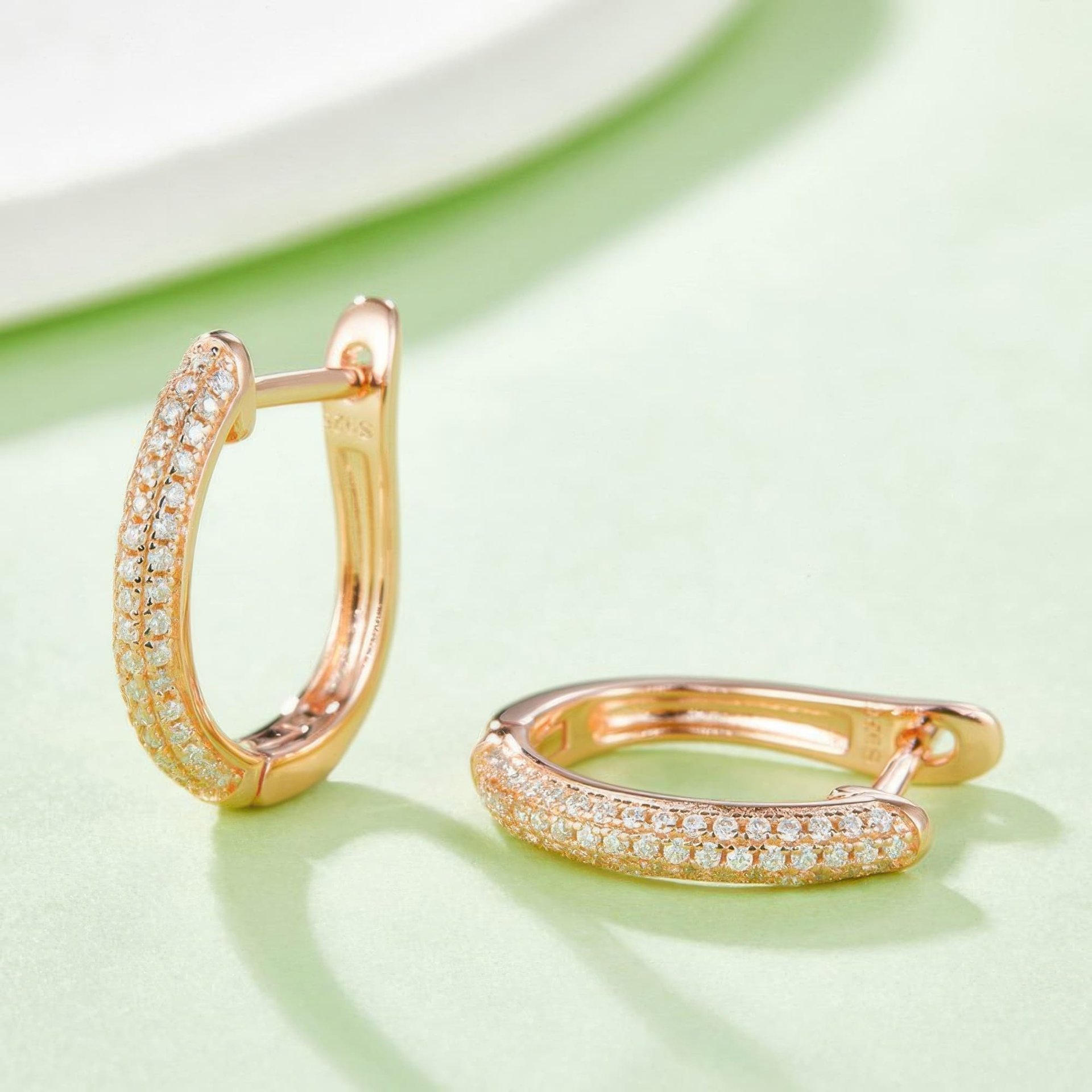 U-Shaped Moissanite Pave Huggie Hoop Earrings | 18K Gold-Plated 925 Sterling Silver | DEF VVS - Image 7