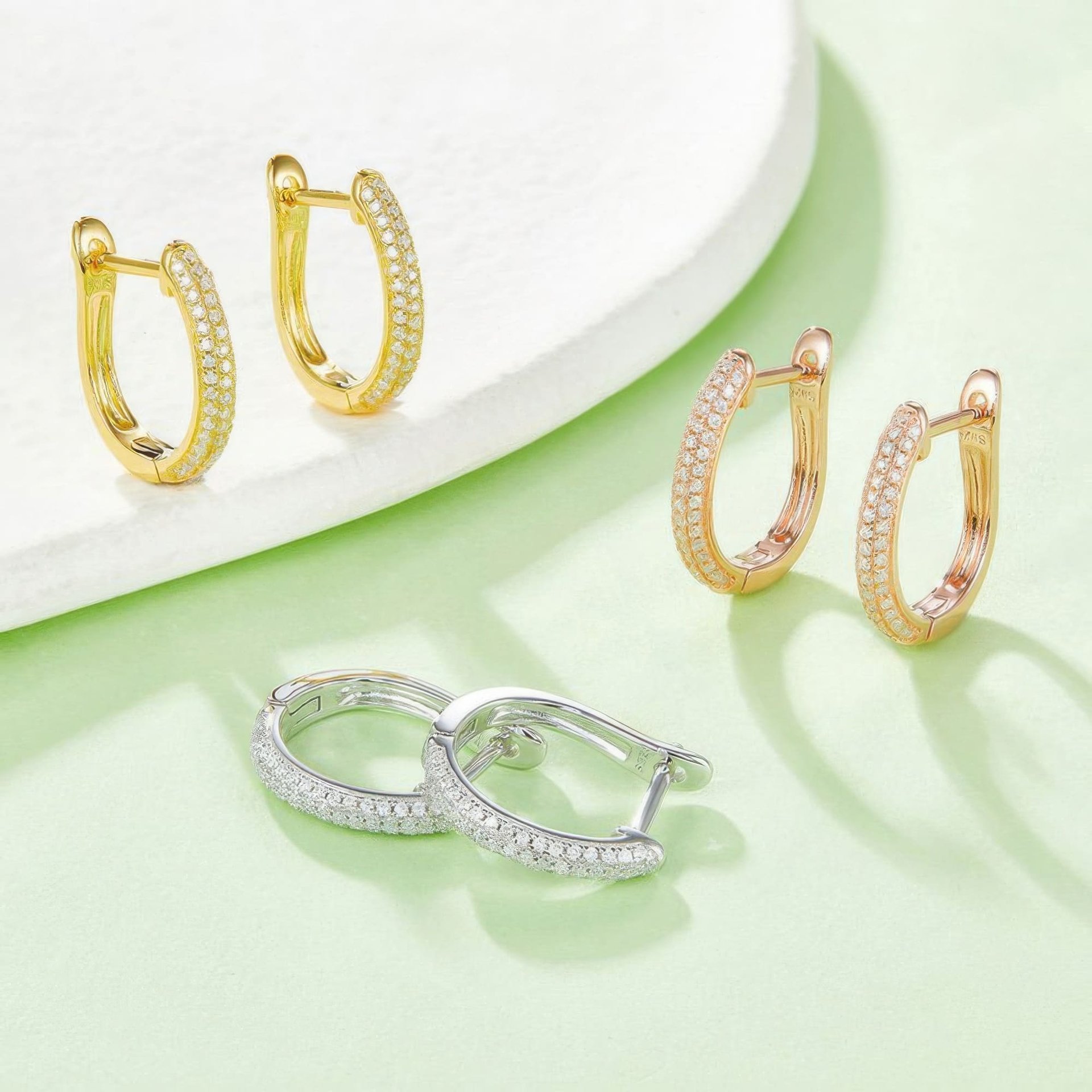U-Shaped Moissanite Pave Huggie Hoop Earrings | 18K Gold-Plated 925 Sterling Silver | DEF VVS - Image 8