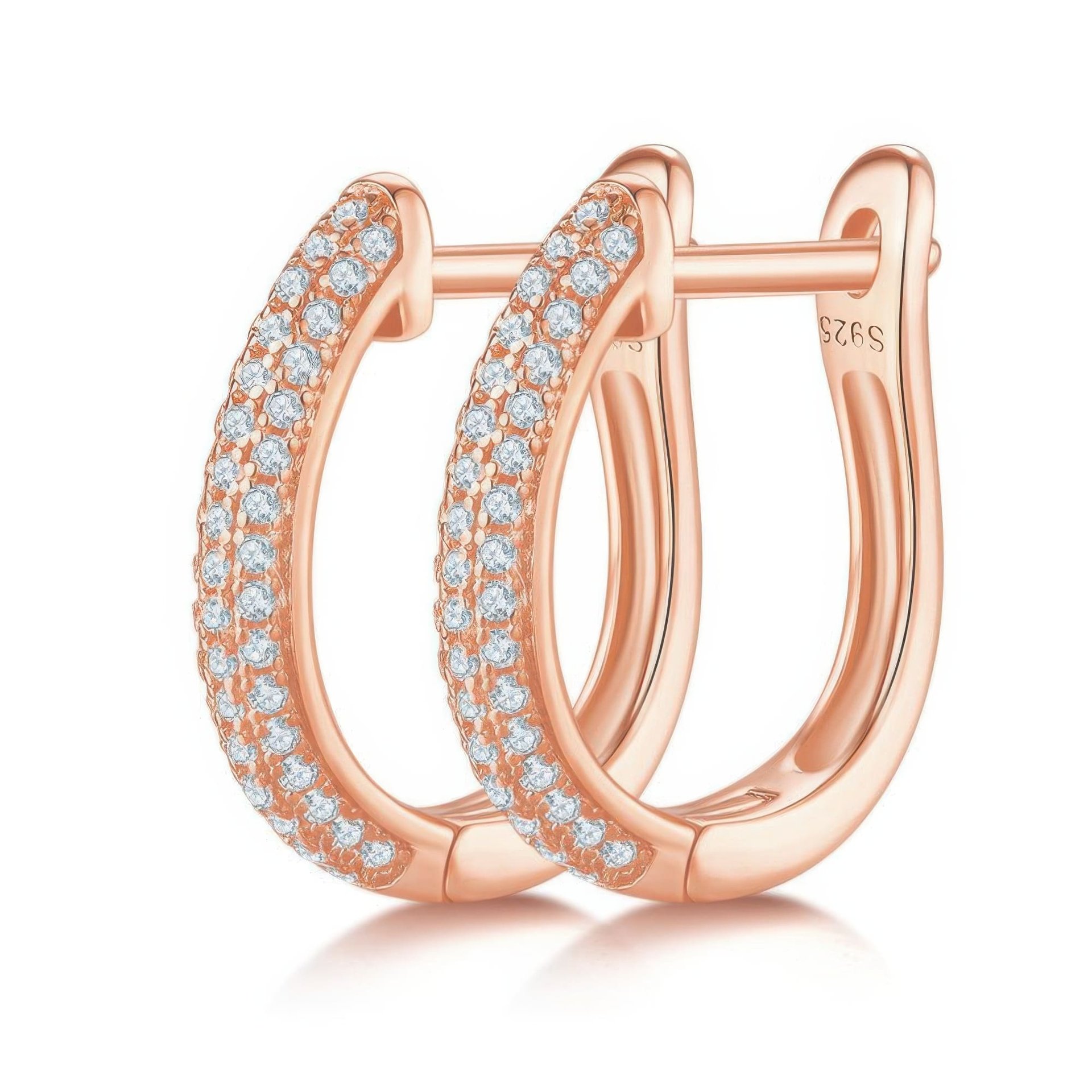 U-Shaped Moissanite Pave Huggie Hoop Earrings | 18K Gold-Plated 925 Sterling Silver | DEF VVS - Image 6