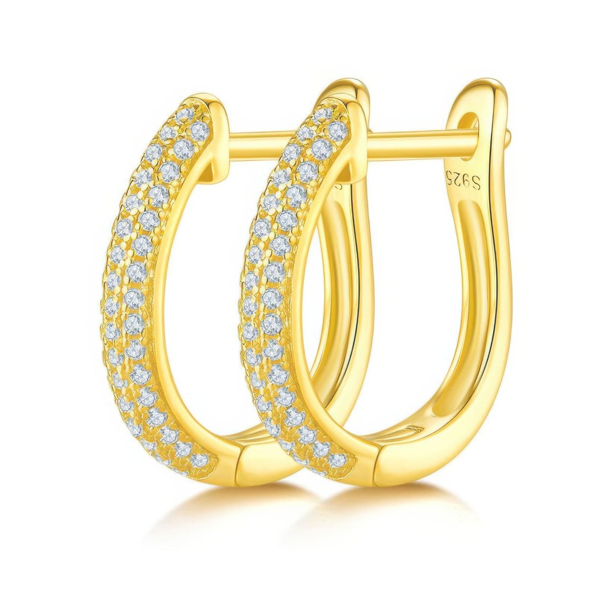 U-Shaped Moissanite Pave Huggie Hoop Earrings | 18K Gold-Plated 925 Sterling Silver | DEF VVS - Image 4