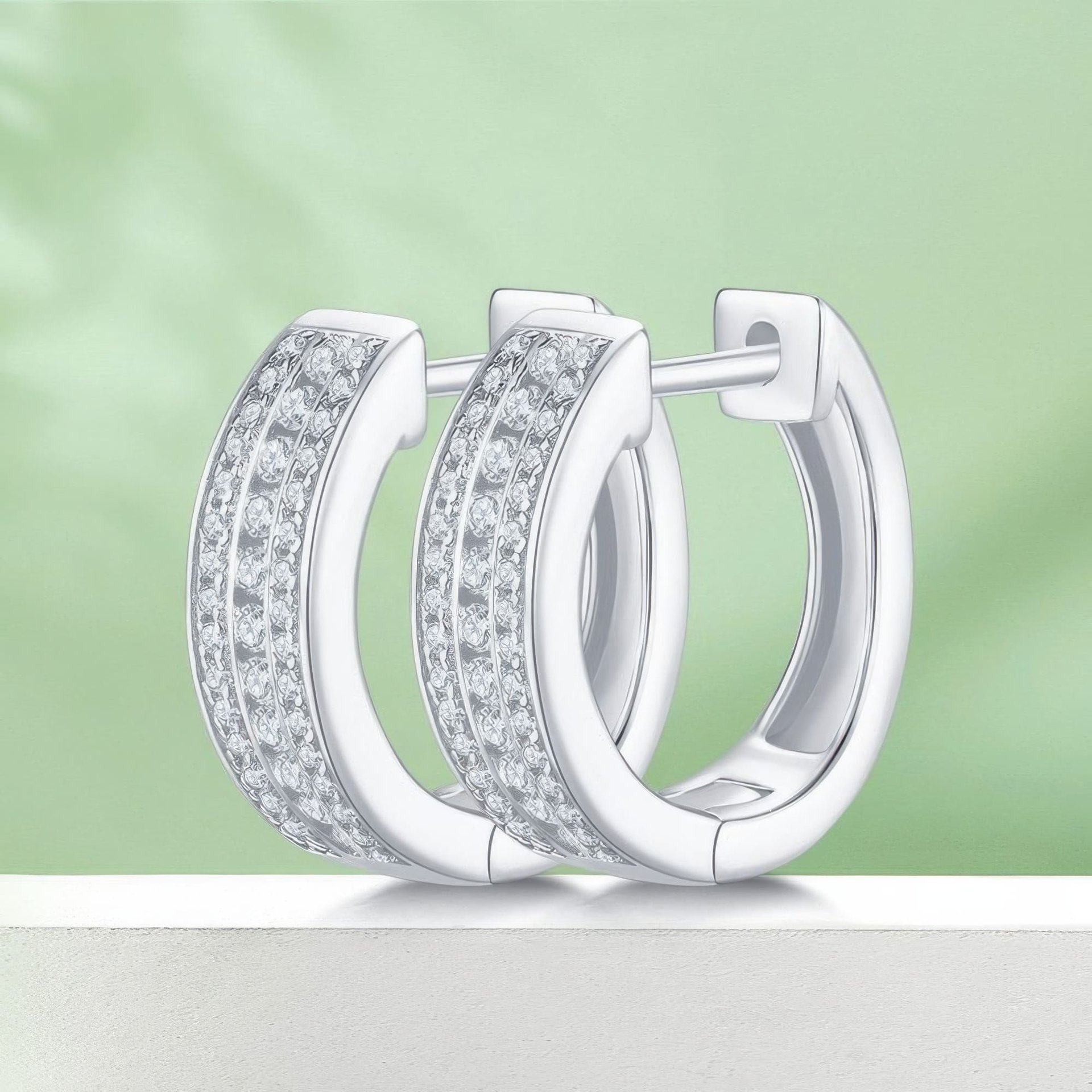 U-Shaped Moissanite Huggie Hoop Earrings | Three-Row Pavé | 925 Silver, Gold & Rhodium Plated - Image 3