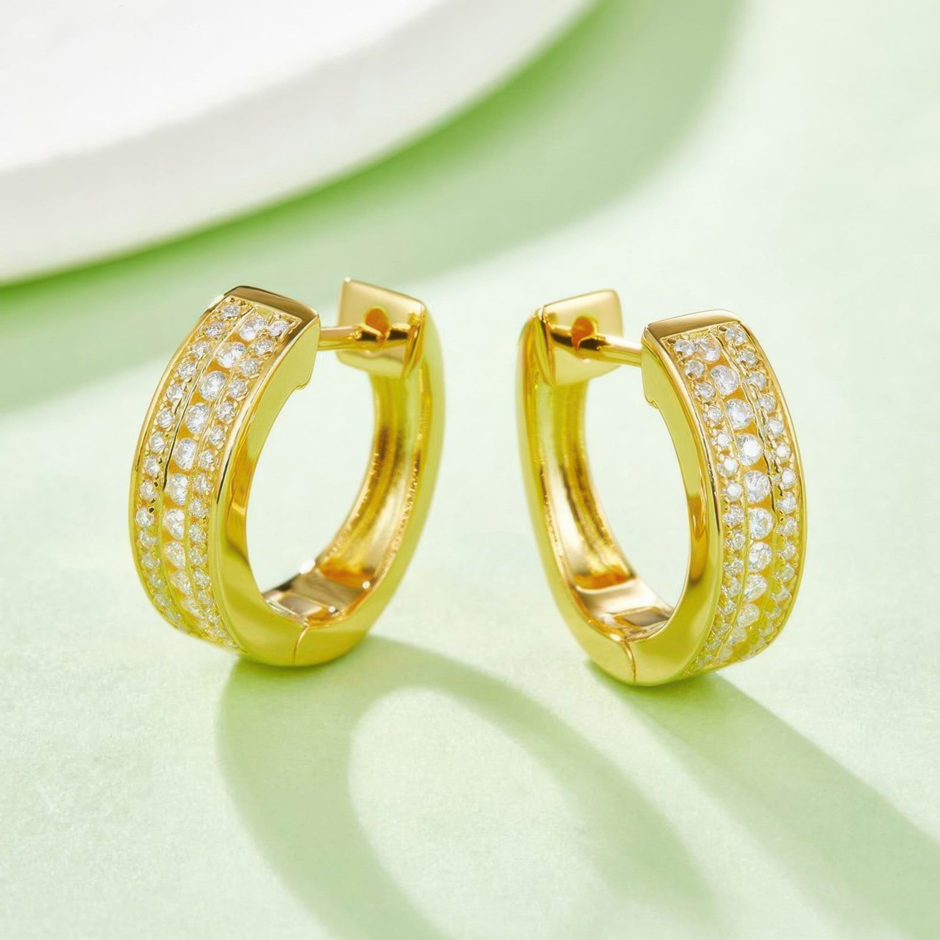 U-Shaped Moissanite Huggie Hoop Earrings | Three-Row Pavé | 925 Silver, Gold & Rhodium Plated - Image 5