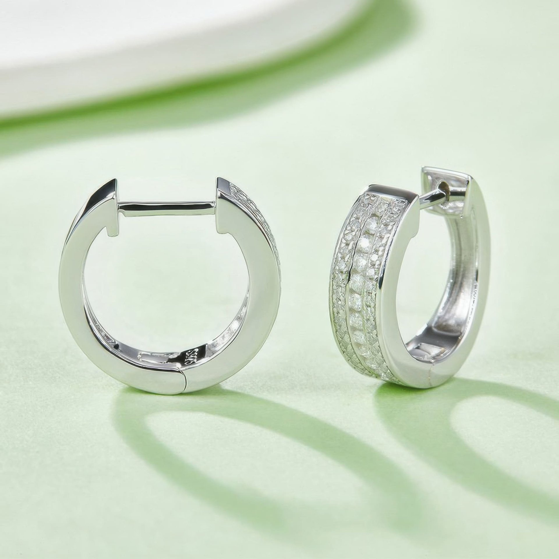 U-Shaped Moissanite Huggie Hoop Earrings | Three-Row Pavé | 925 Silver, Gold & Rhodium Plated - alternate view