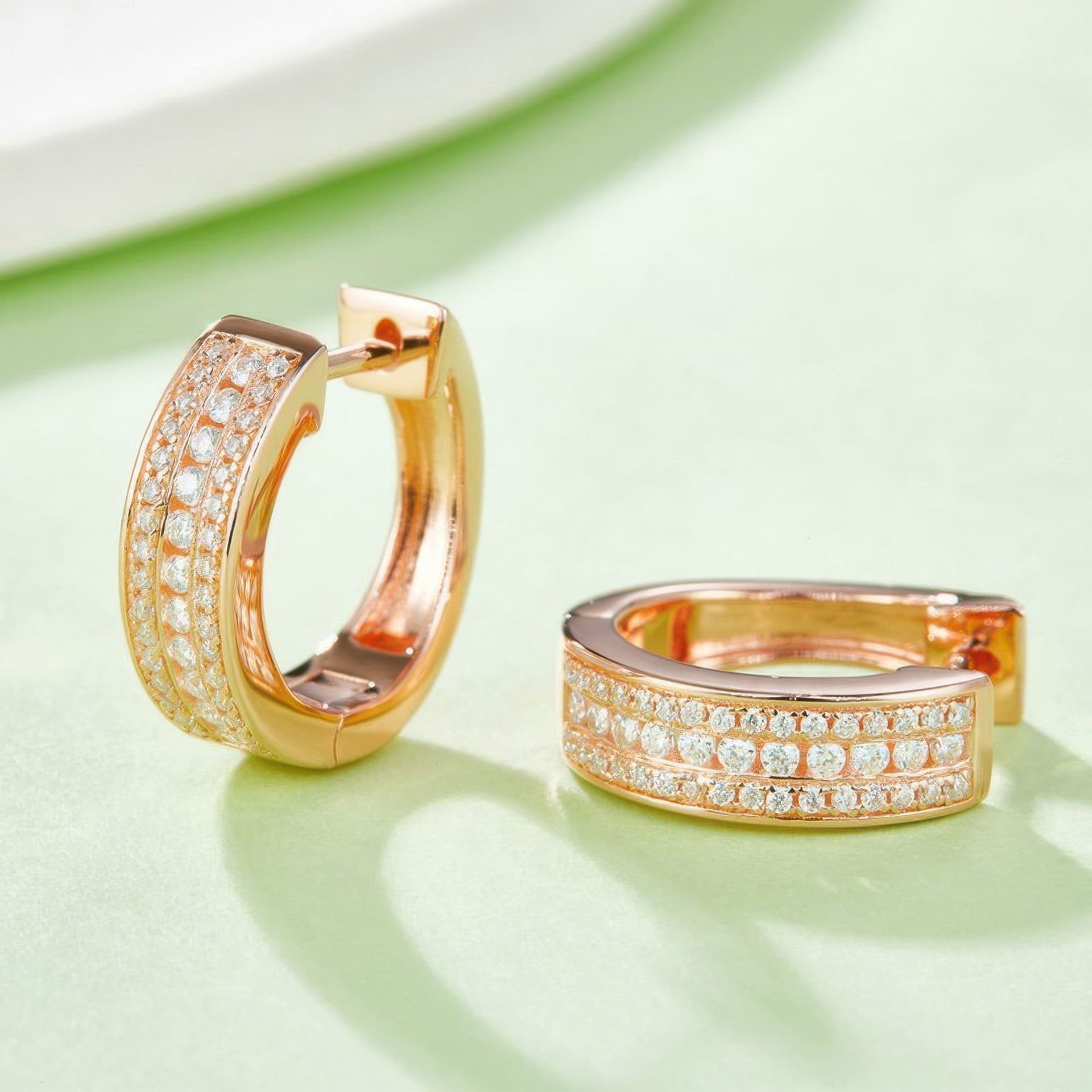 U-Shaped Moissanite Huggie Hoop Earrings | Three-Row Pavé | 925 Silver, Gold & Rhodium Plated - Image 7