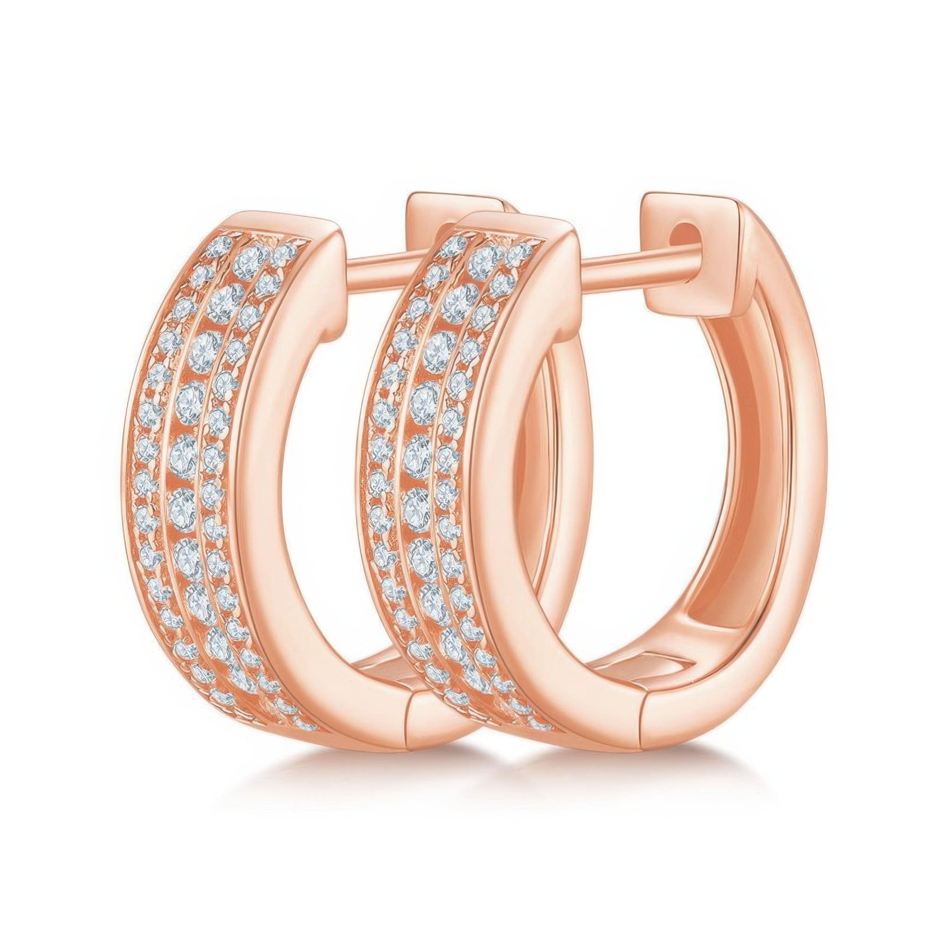 U-Shaped Moissanite Huggie Hoop Earrings | Three-Row Pavé | 925 Silver, Gold & Rhodium Plated - Image 6