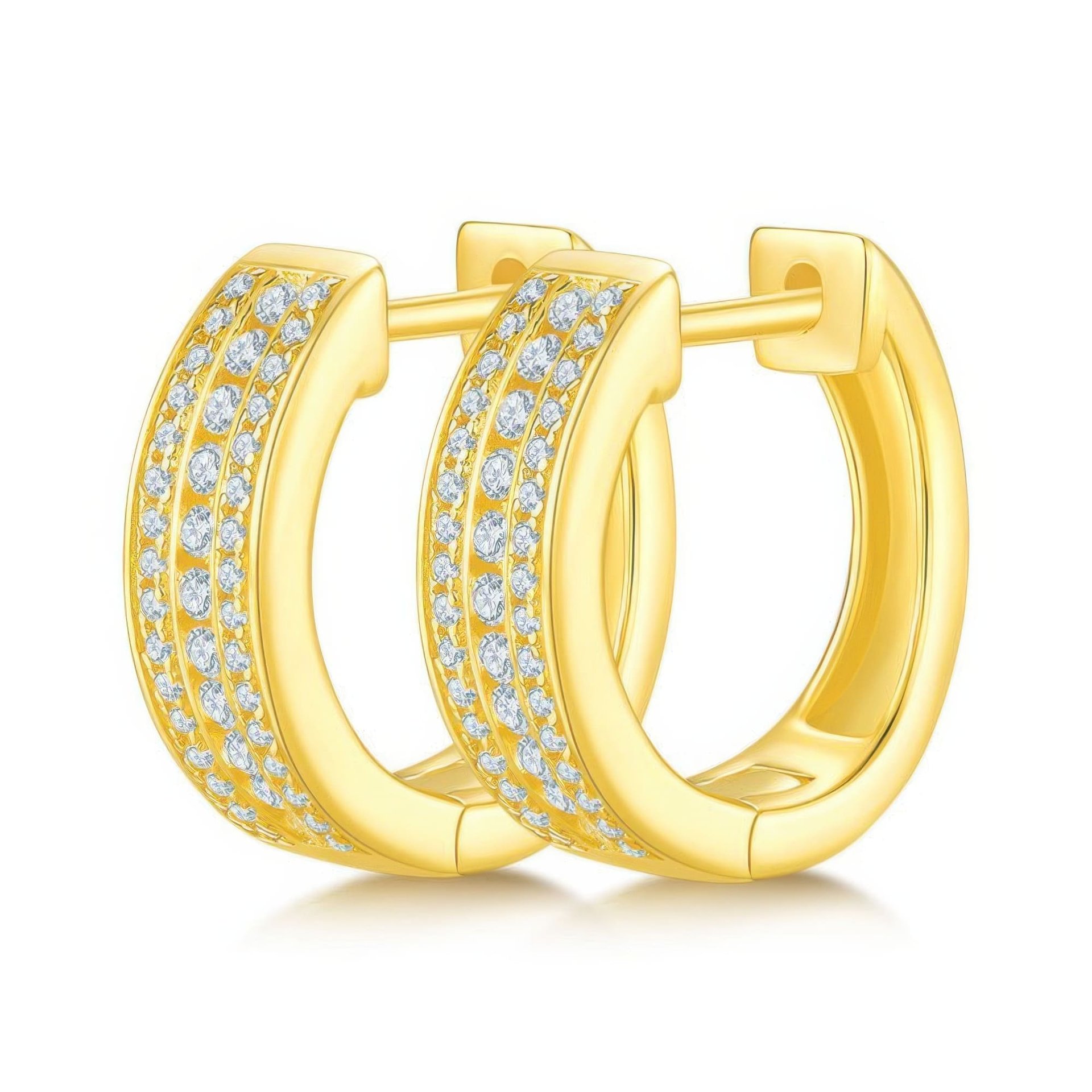 U-Shaped Moissanite Huggie Hoop Earrings | Three-Row Pavé | 925 Silver, Gold & Rhodium Plated - Image 4