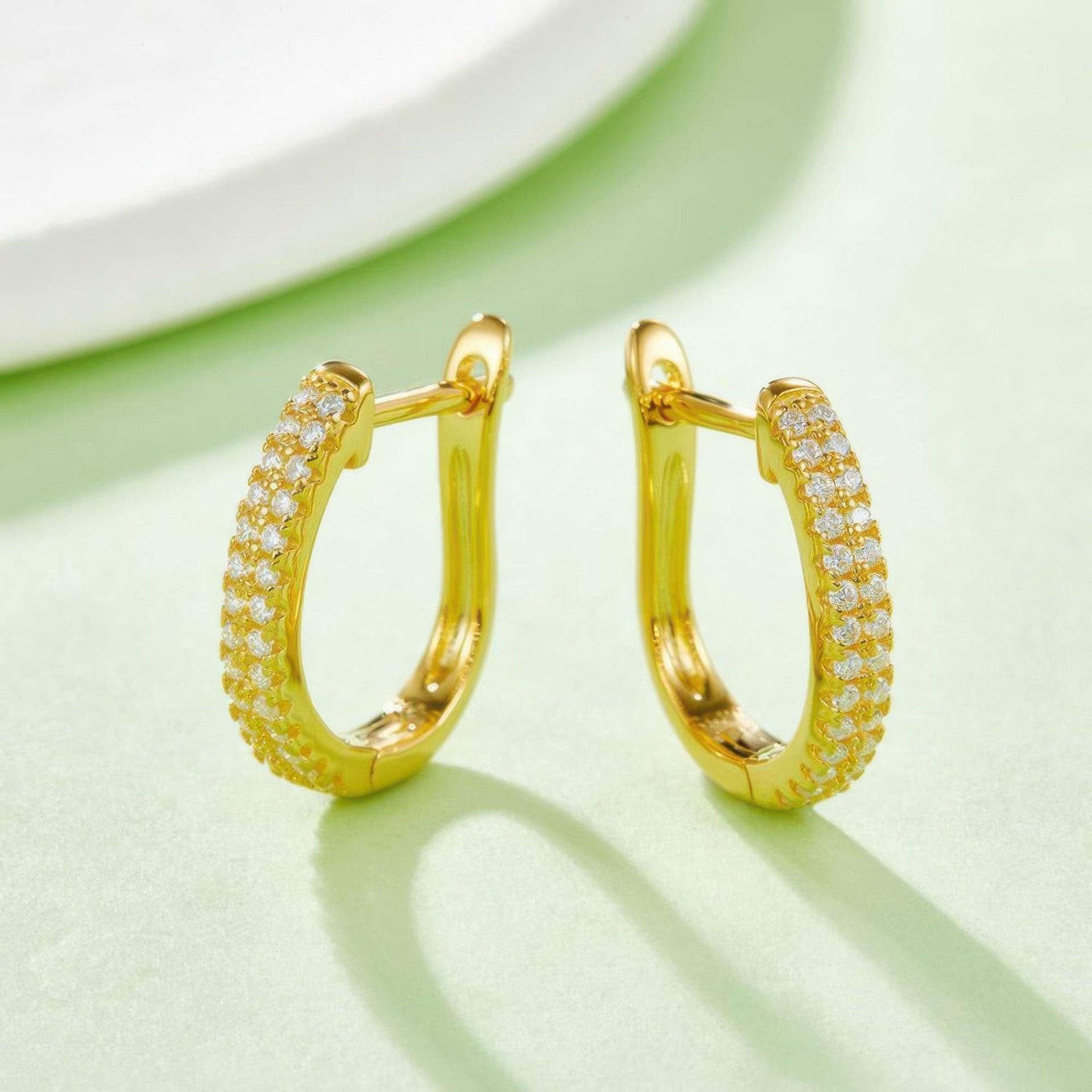 U-Shaped Pavé Moissanite Hoop Earrings | 925 Sterling Silver Huggie Hoops | DEF VVS - Image 5