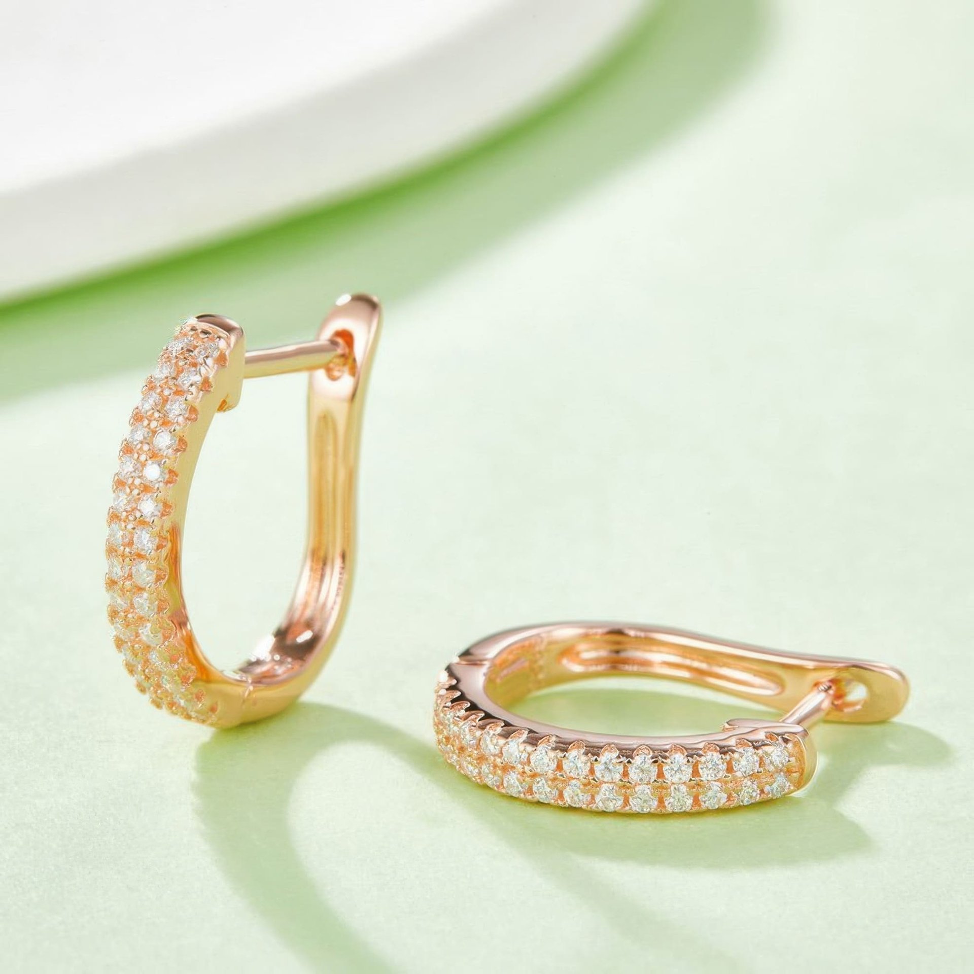U-Shaped Pavé Moissanite Hoop Earrings | 925 Sterling Silver Huggie Hoops | DEF VVS - Image 7
