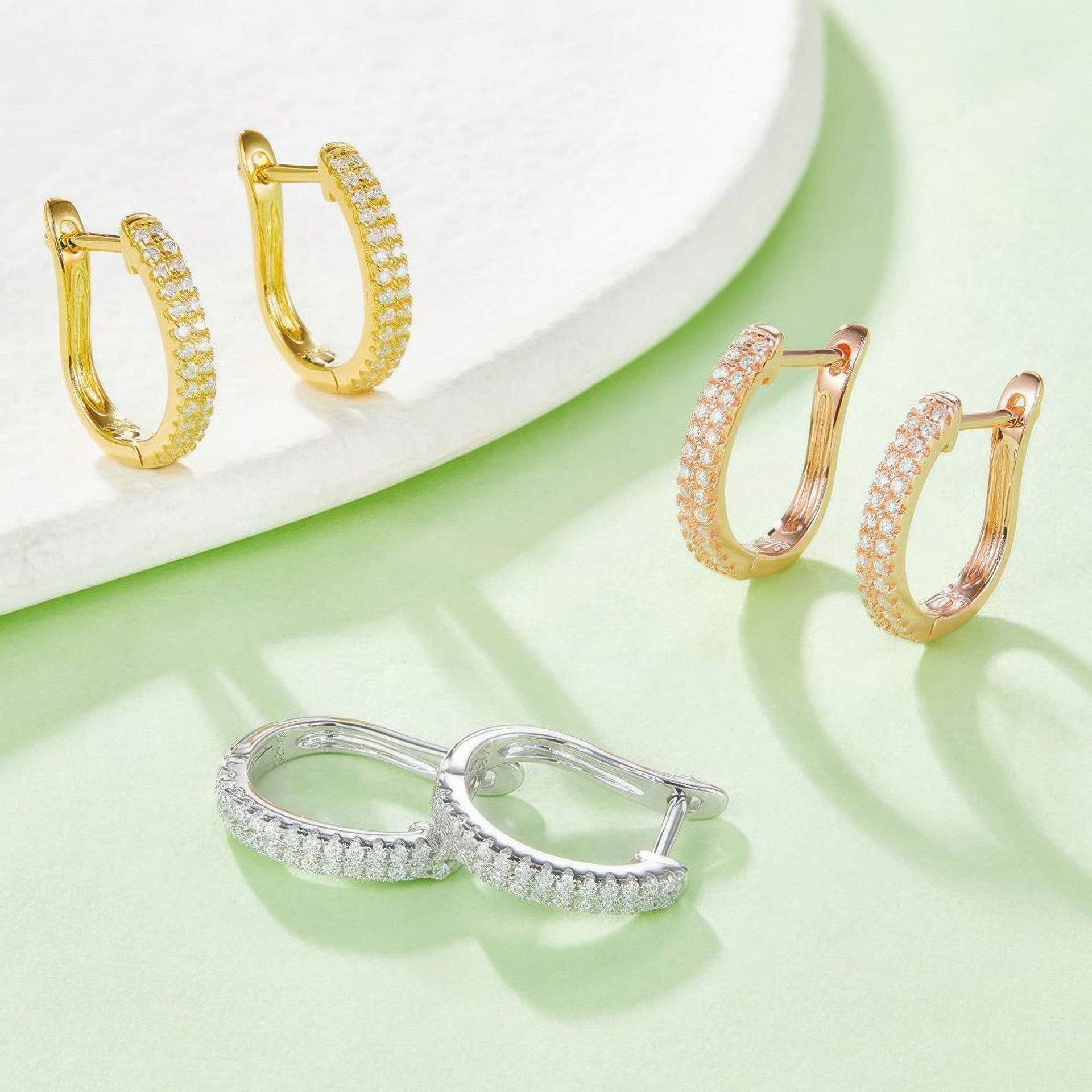 U-Shaped Pavé Moissanite Hoop Earrings | 925 Sterling Silver Huggie Hoops | DEF VVS - Image 8