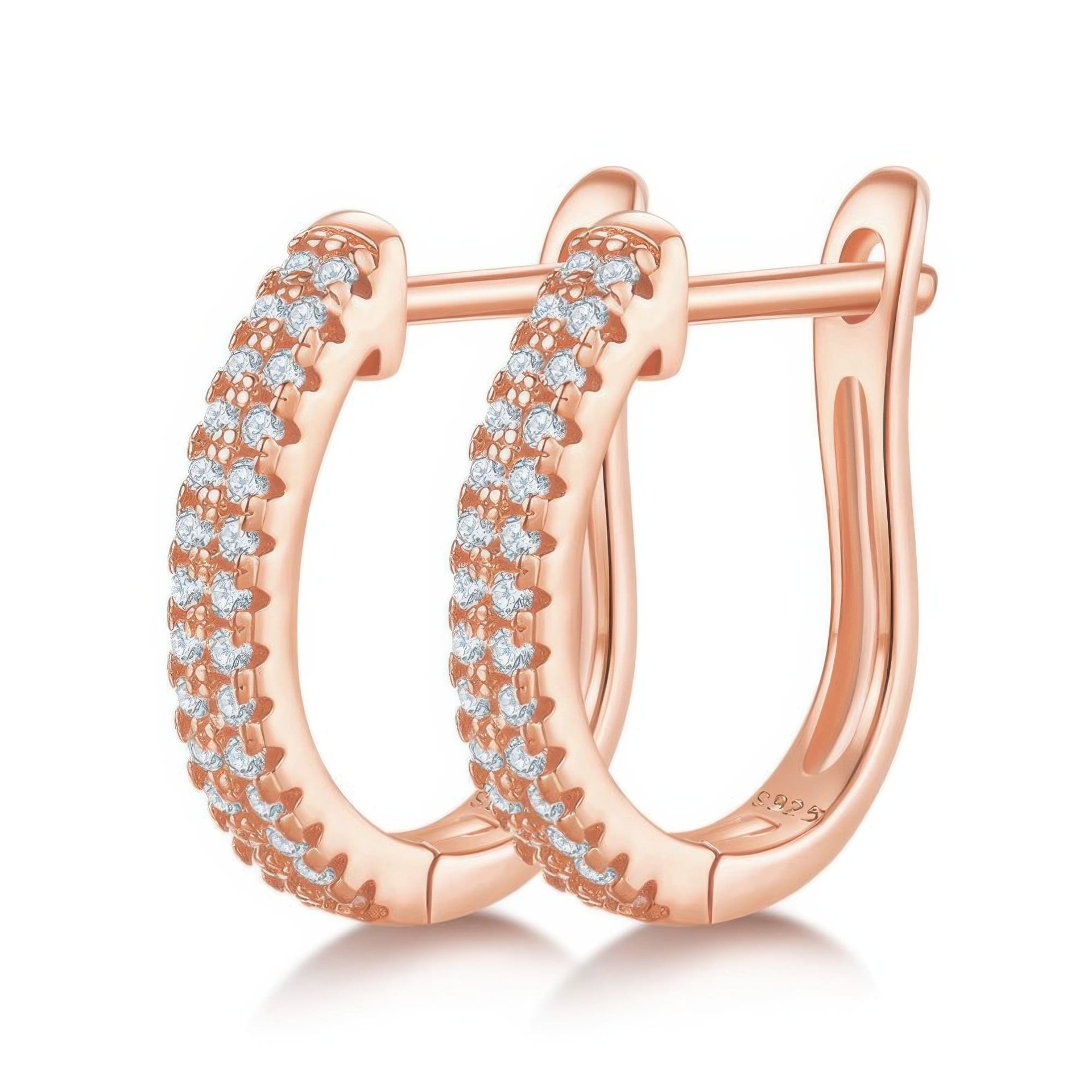 U-Shaped Pavé Moissanite Hoop Earrings | 925 Sterling Silver Huggie Hoops | DEF VVS - Image 6