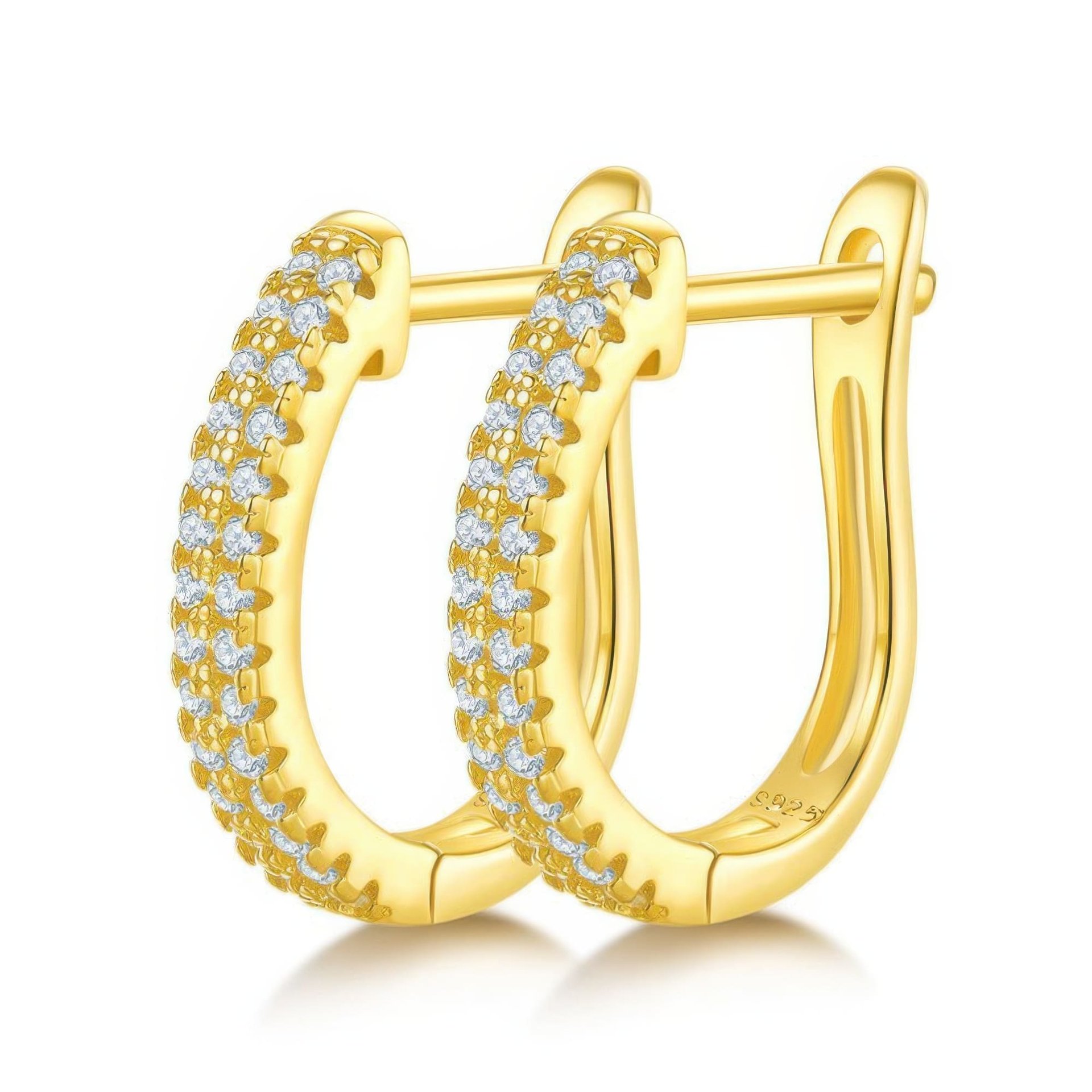 U-Shaped Pavé Moissanite Hoop Earrings | 925 Sterling Silver Huggie Hoops | DEF VVS - Image 4