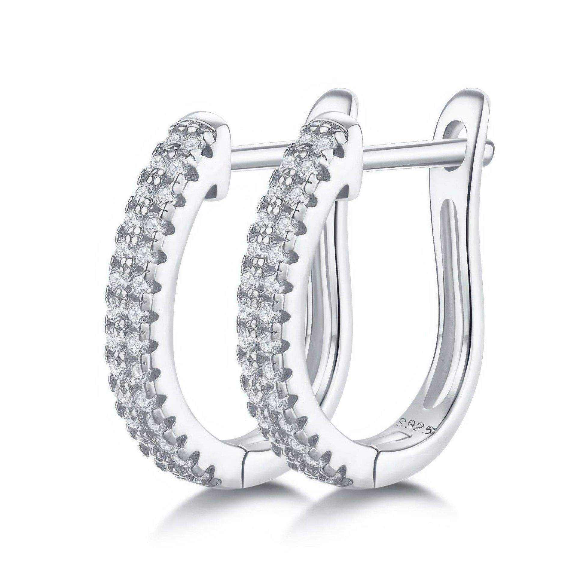 U-Shaped Pavé Moissanite Hoop Earrings | 925 Sterling Silver Huggie Hoops | DEF VVS