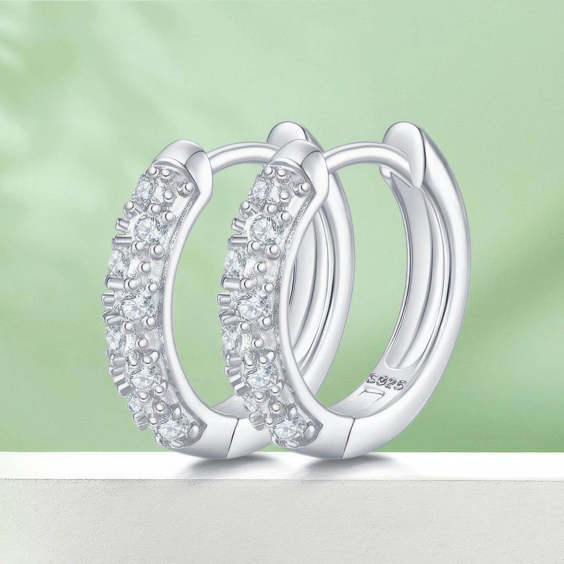 925 Sterling Silver Moissanite Pavé Huggie Hoop Earrings | Cluster-Set | 18K Gold Plated - alternate view