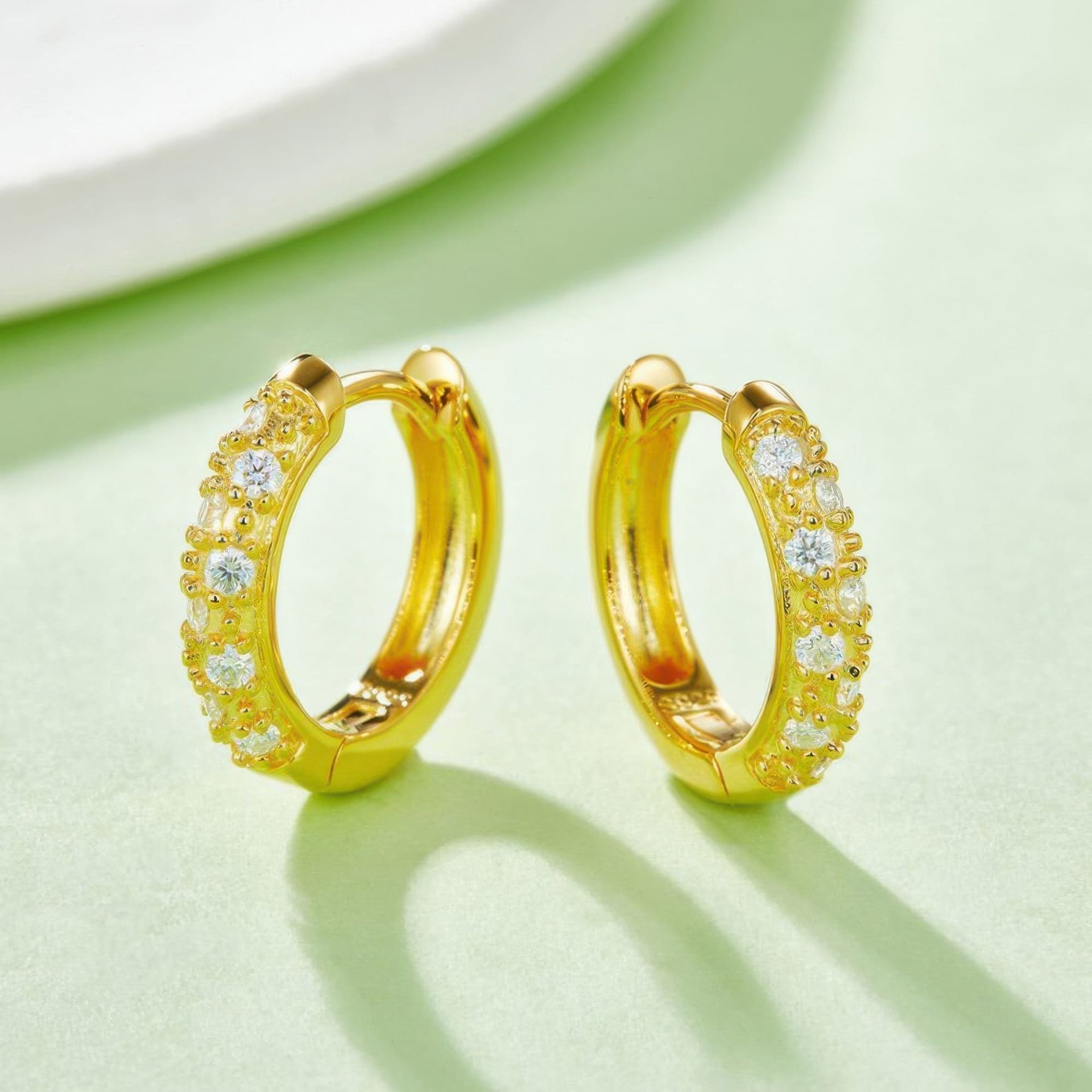 925 Sterling Silver Moissanite Pavé Huggie Hoop Earrings | Cluster-Set | 18K Gold Plated - Image 5