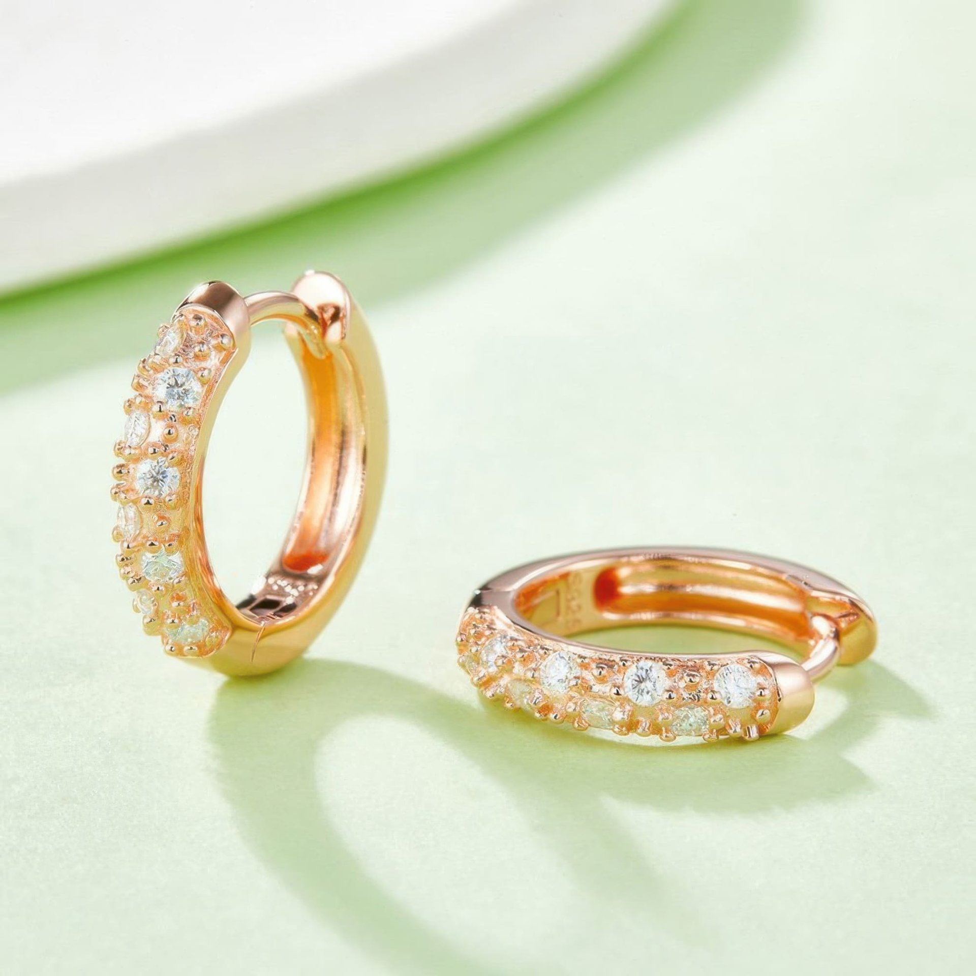 925 Sterling Silver Moissanite Pavé Huggie Hoop Earrings | Cluster-Set | 18K Gold Plated - Image 7