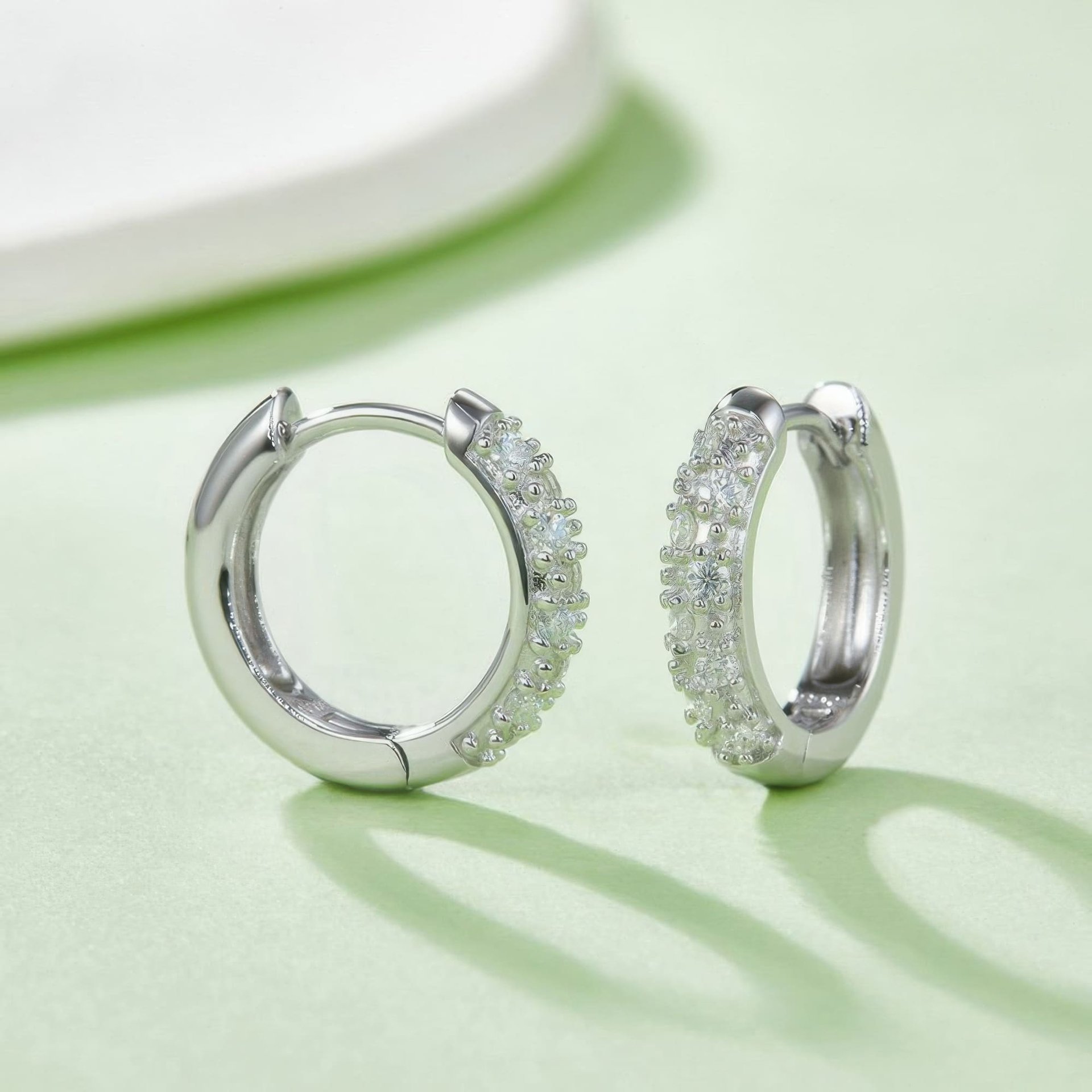 925 Sterling Silver Moissanite Pavé Huggie Hoop Earrings | Cluster-Set | 18K Gold Plated - Image 3