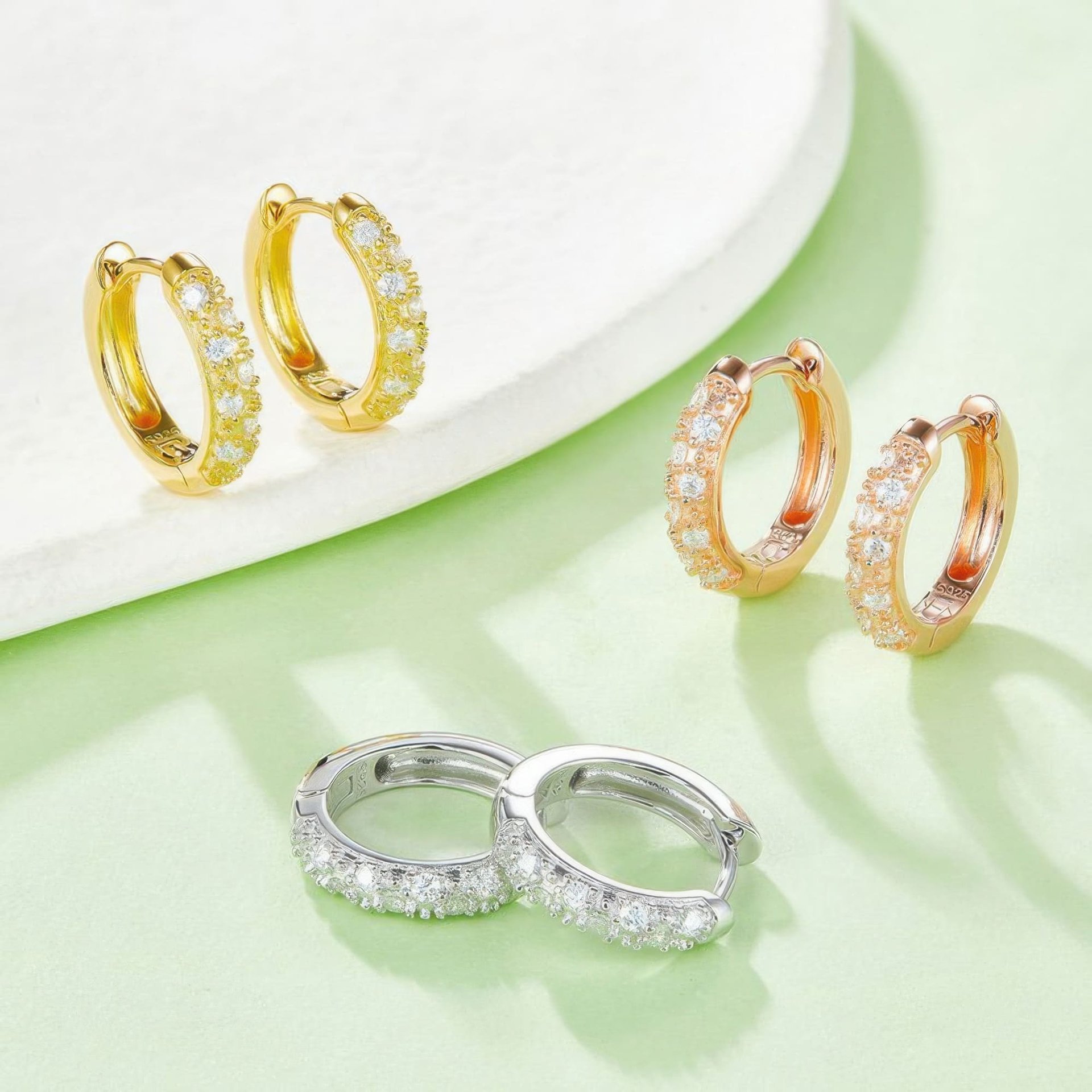 925 Sterling Silver Moissanite Pavé Huggie Hoop Earrings | Cluster-Set | 18K Gold Plated - Image 8