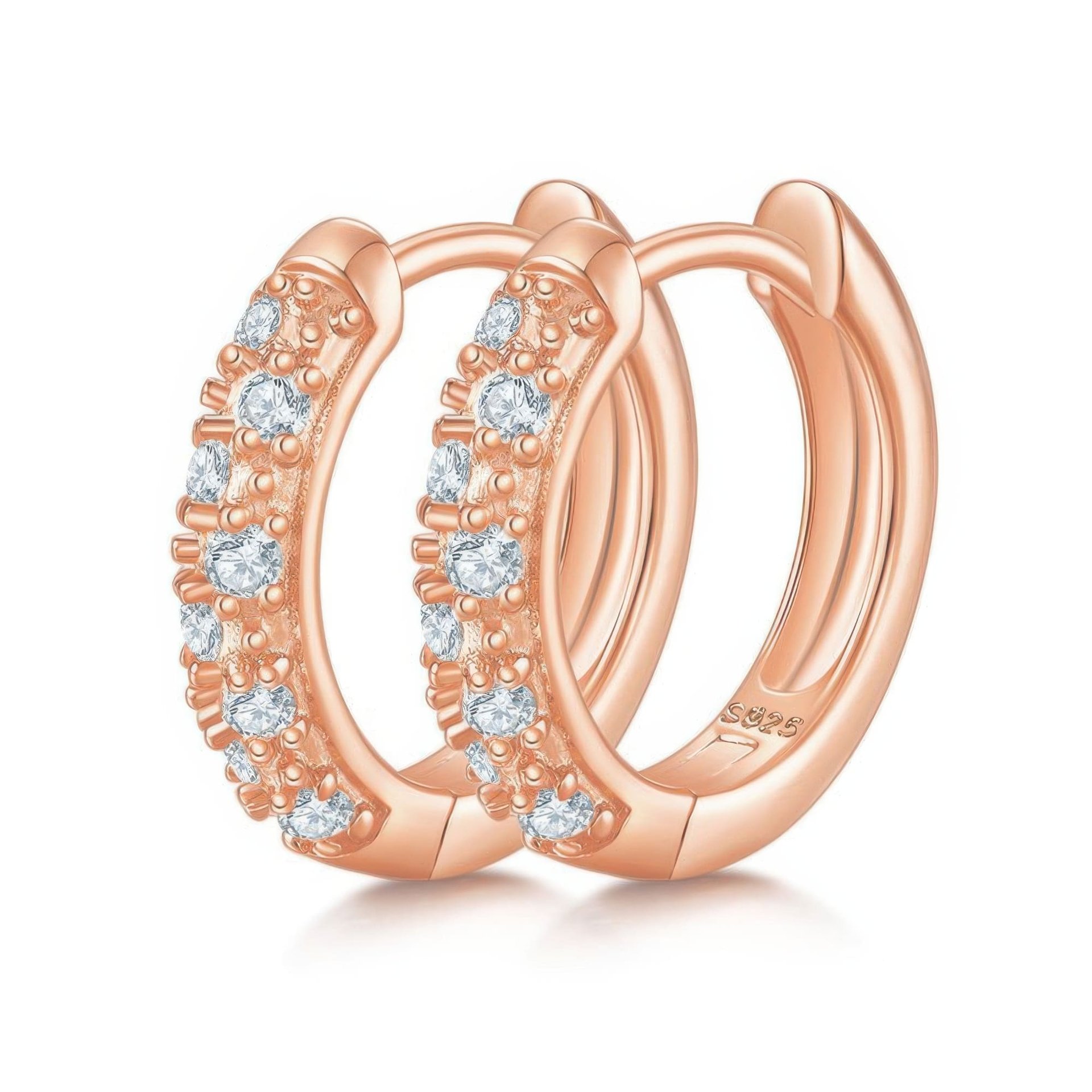 925 Sterling Silver Moissanite Pavé Huggie Hoop Earrings | Cluster-Set | 18K Gold Plated - Image 6