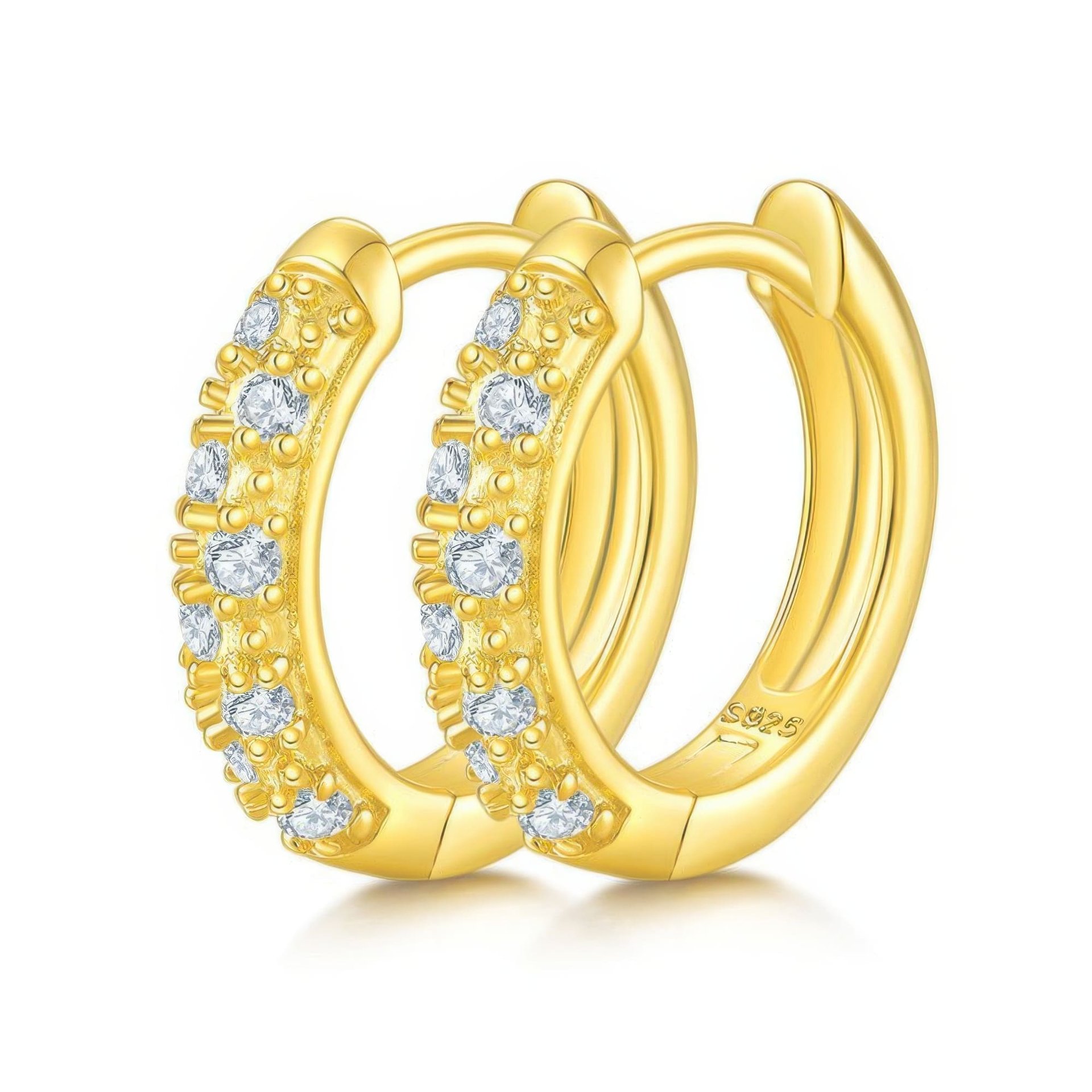 925 Sterling Silver Moissanite Pavé Huggie Hoop Earrings | Cluster-Set | 18K Gold Plated - Image 4
