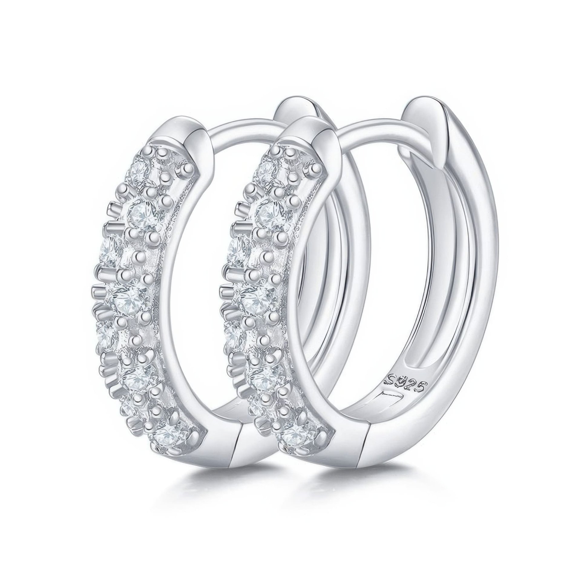 925 Sterling Silver Moissanite Pavé Huggie Hoop Earrings | Cluster-Set | 18K Gold Plated